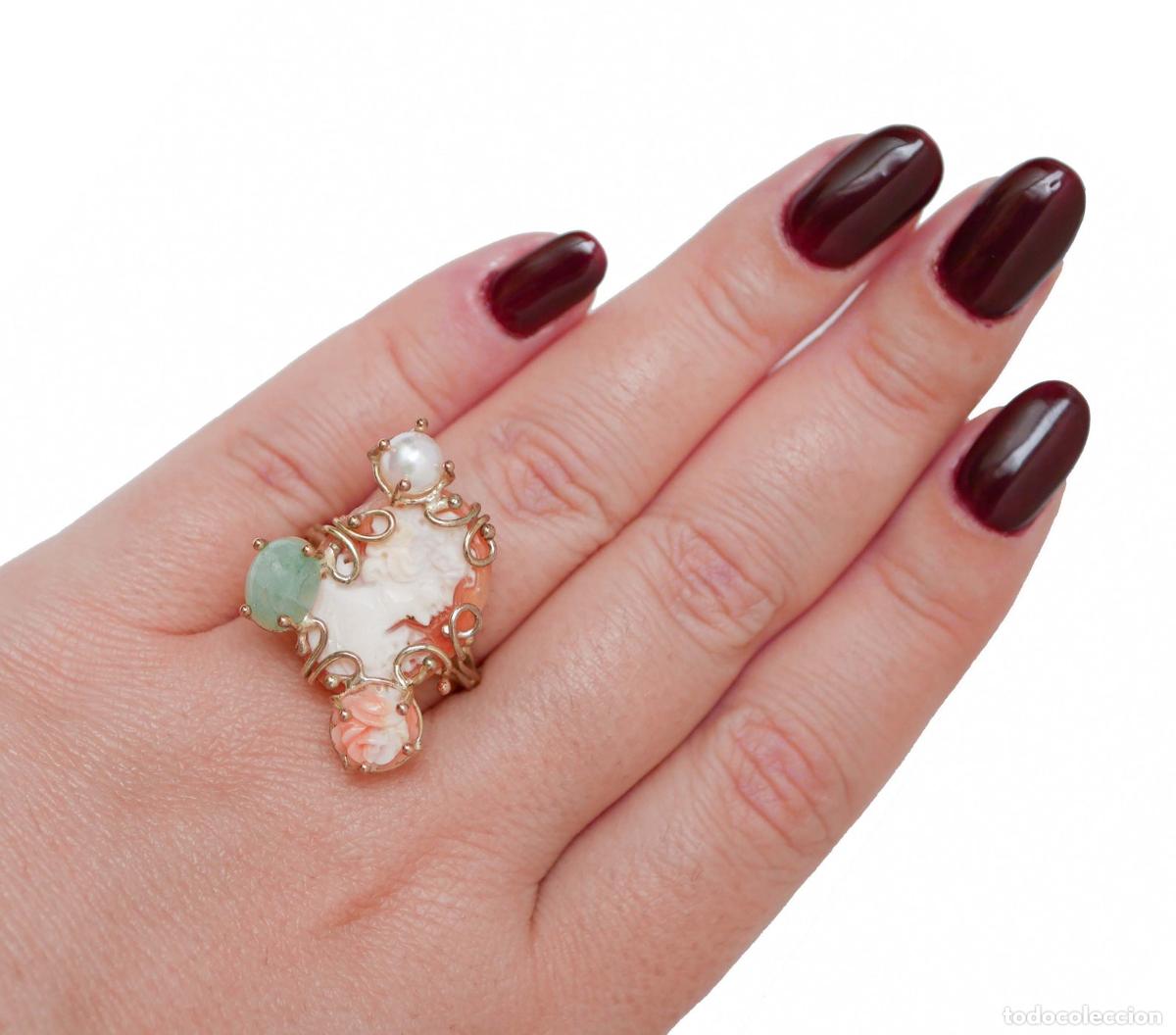 Joyeria: Anillo de oro rosa con camafeo, perla y piedras - Foto 4