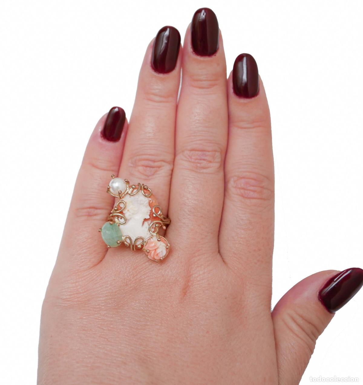 Joyeria: Anillo de oro rosa con camafeo, perla y piedras - Foto 5