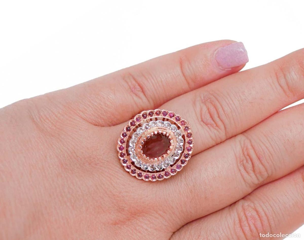 Joyeria: Anillo de granates, diamantes, oro rosa y plata - Foto 3