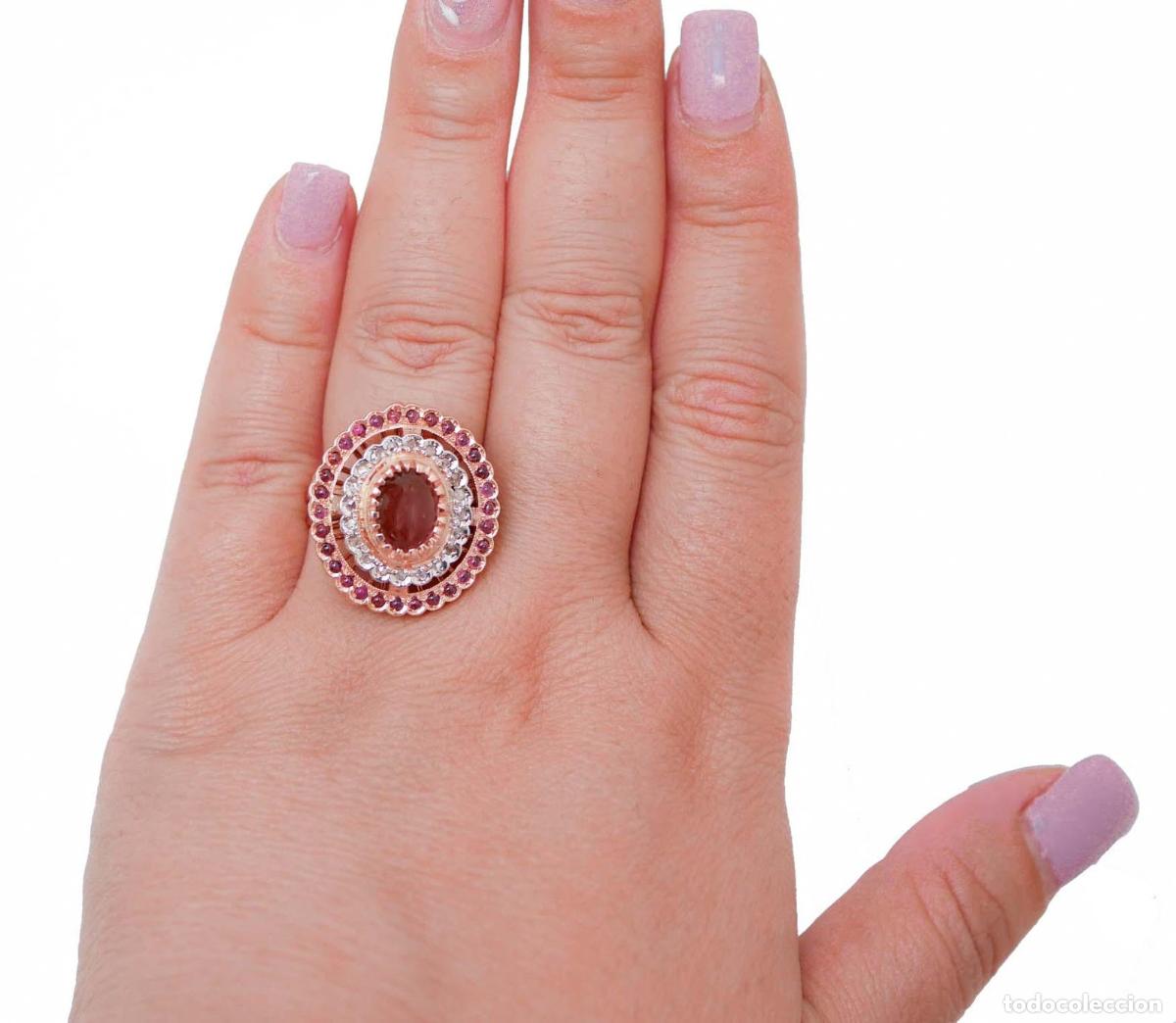 Joyeria: Anillo de granates, diamantes, oro rosa y plata - Foto 4