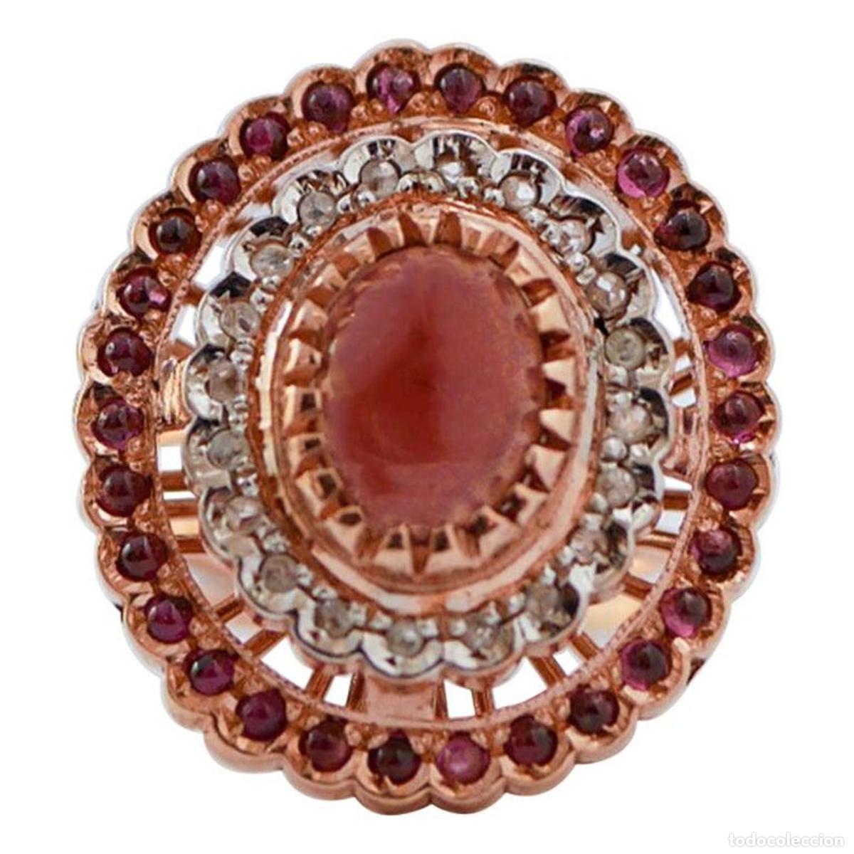 Joyeria: Anillo de granates, diamantes, oro rosa y plata - Foto 1