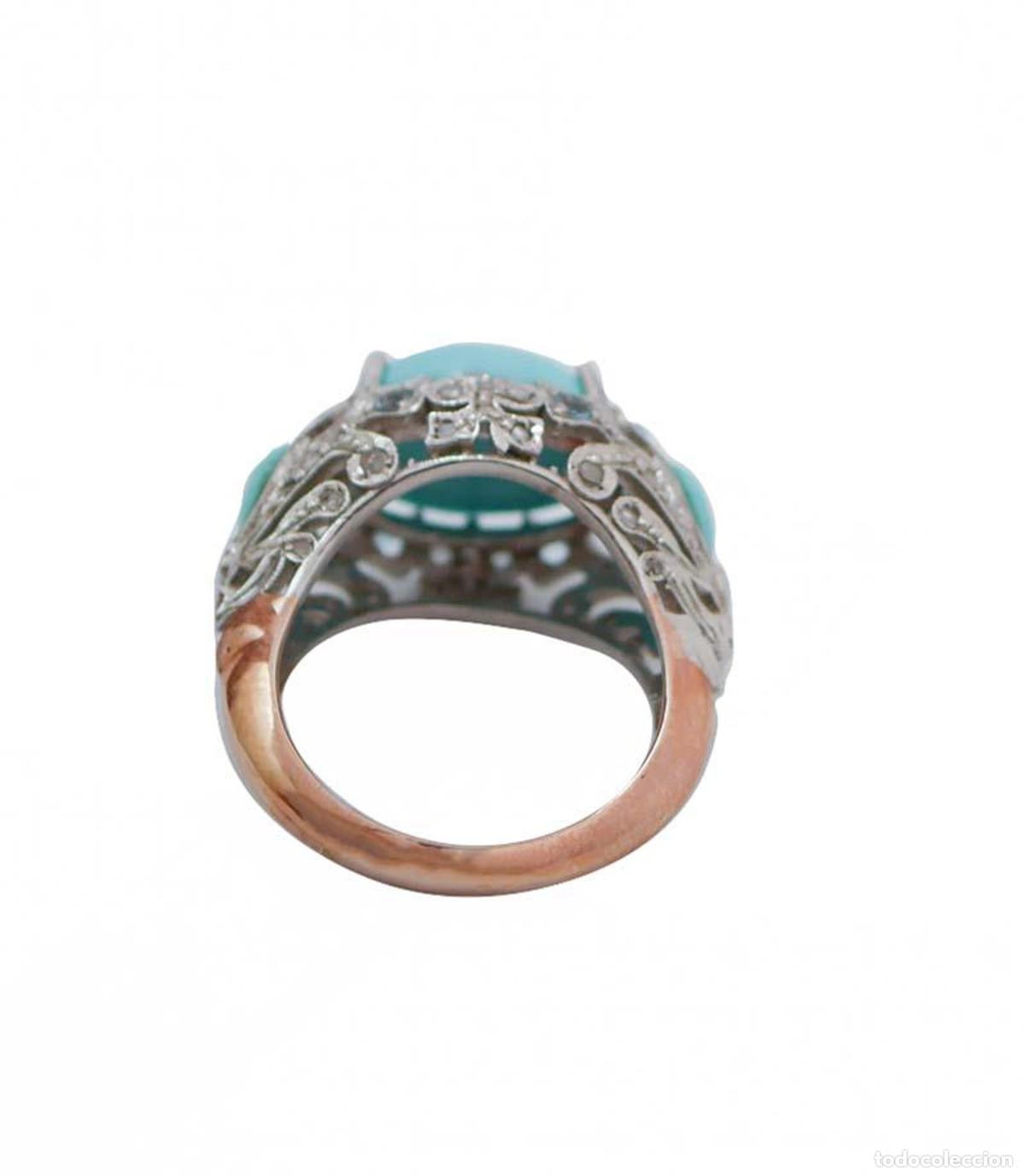 Joyeria: Anillo de turquesa, topacio, diamantes, oro rosa y plata - Foto 7