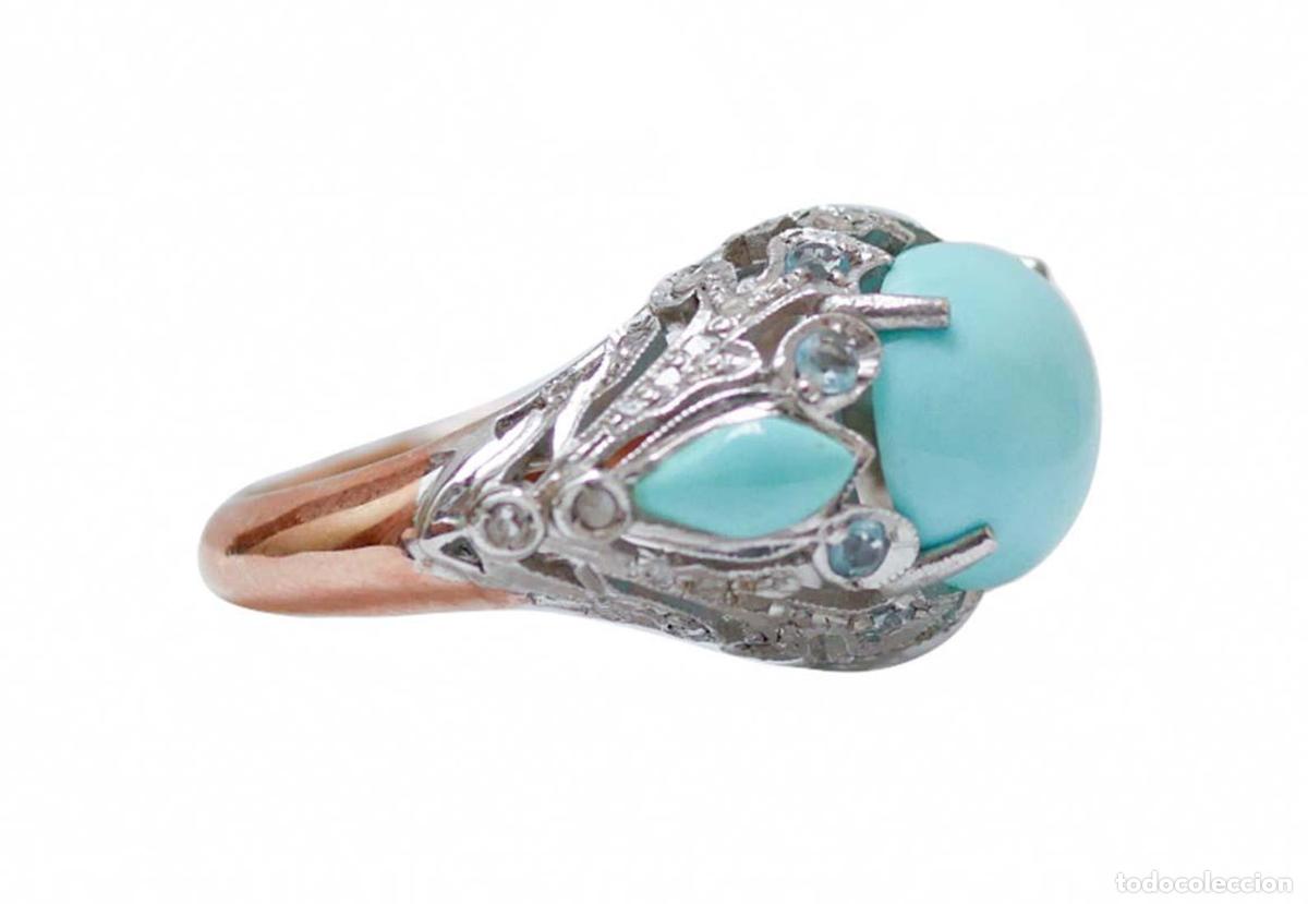 Joyeria: Anillo de turquesa, topacio, diamantes, oro rosa y plata - Foto 9