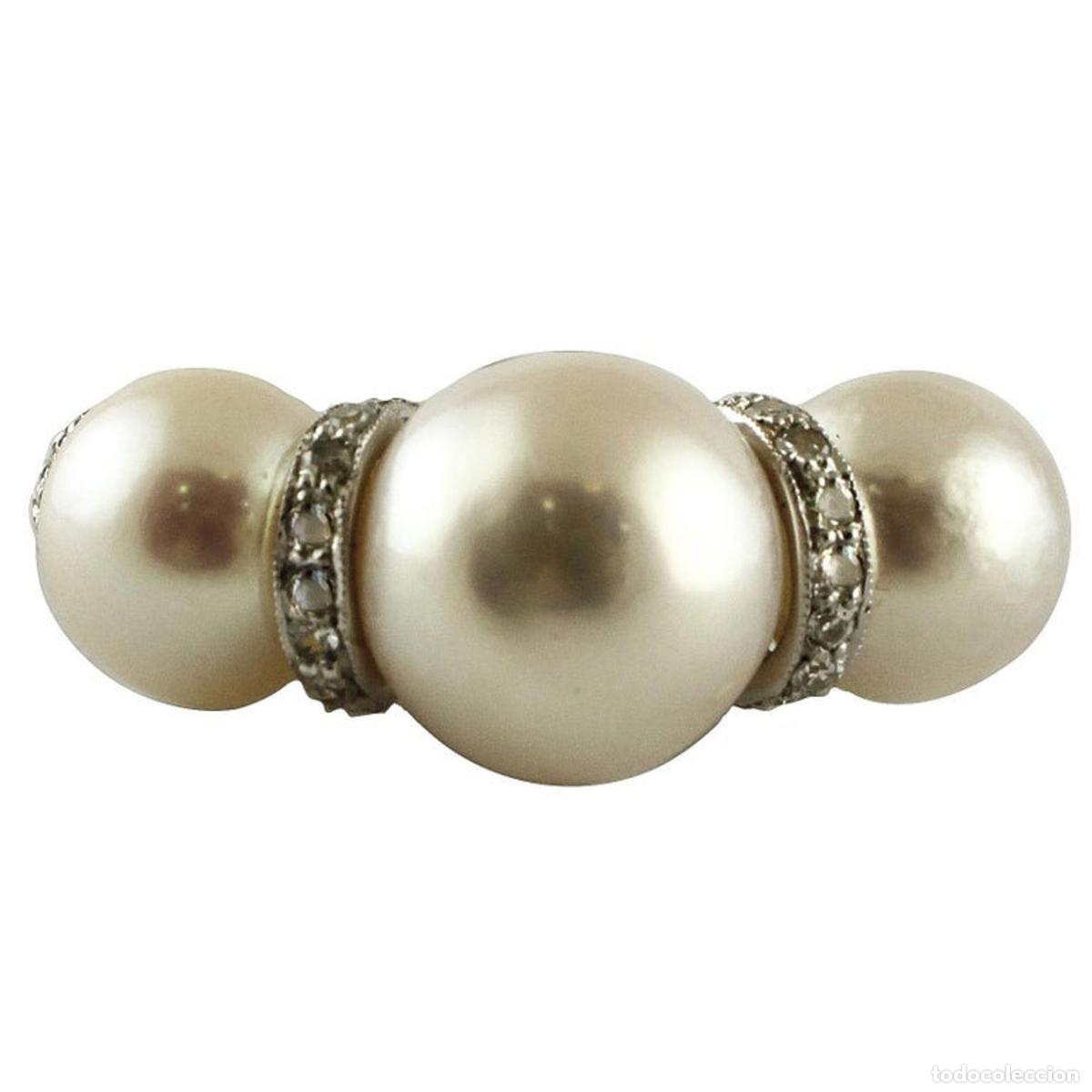 Joyeria: Anillo de perlas, diamantes y oro blanco - Foto 1