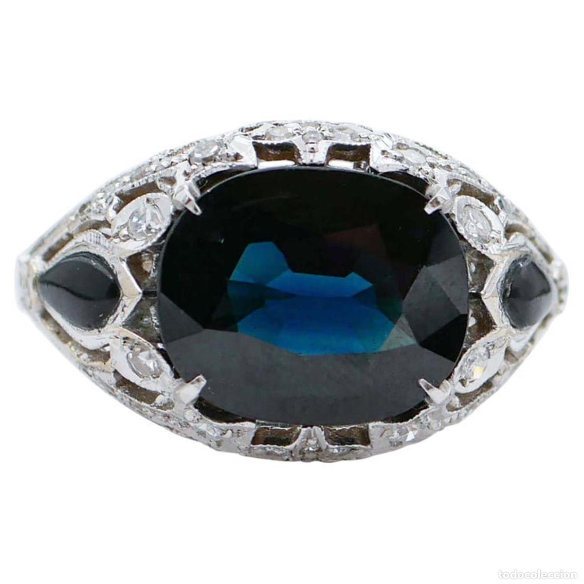Joyeria: Anillo de oro blanco con zafiro, &oacute;nix y diamantes - Foto 1