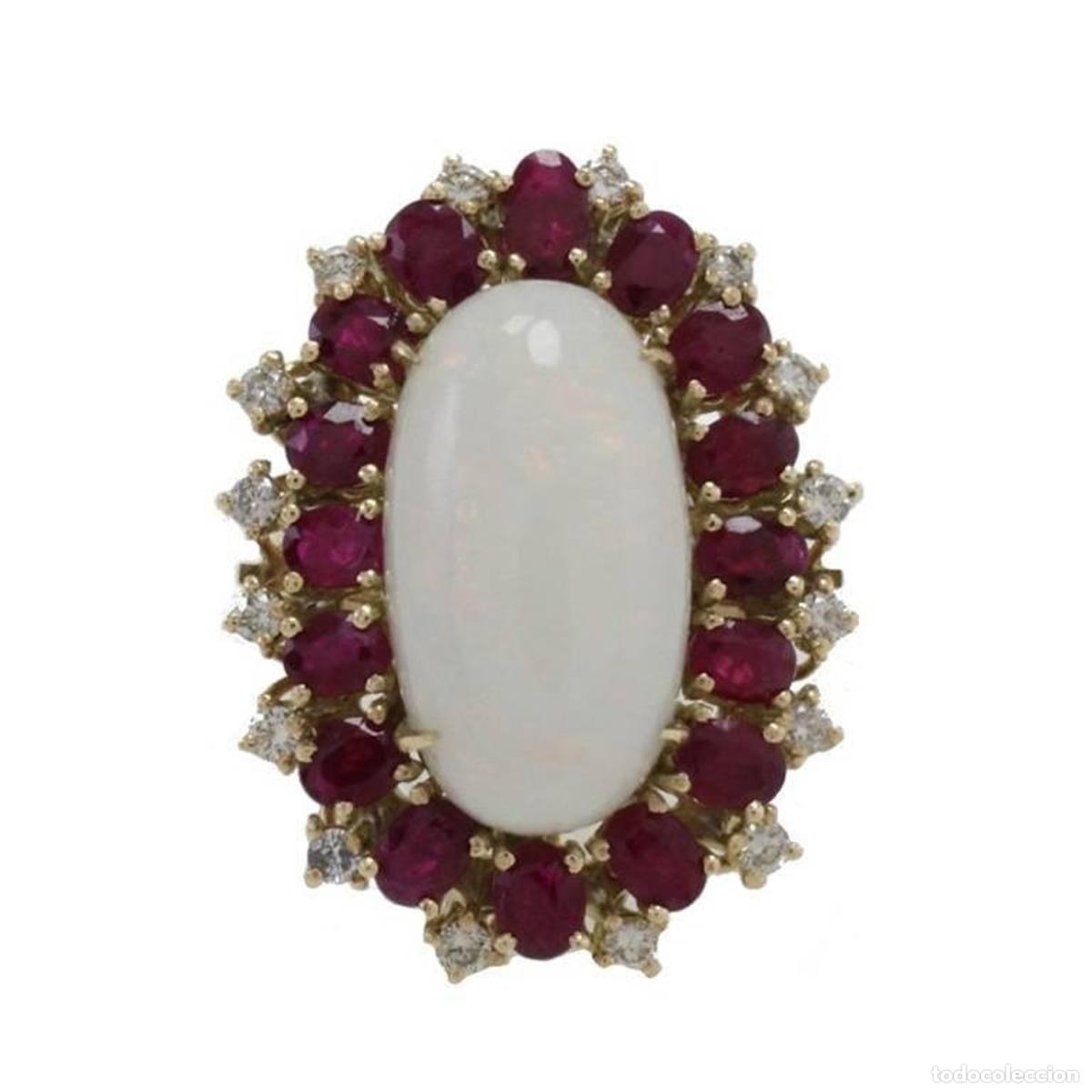 Joyeria: Anillo de oro con diamantes, rub&iacute;es y &oacute;palos - Foto 1