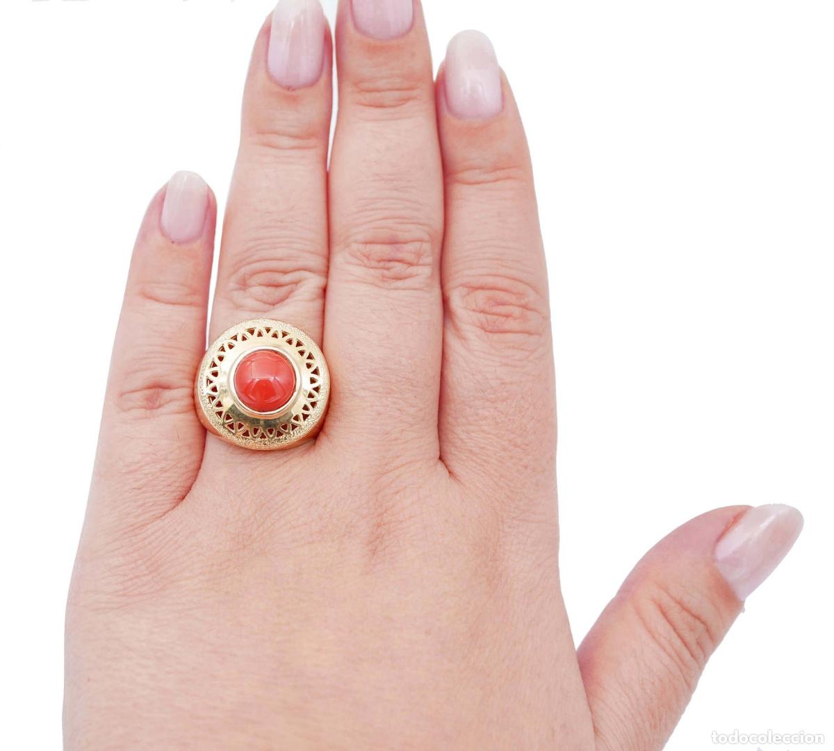 Joyeria: Anillo de coral en oro amarillo de 18 quilates - Foto 3