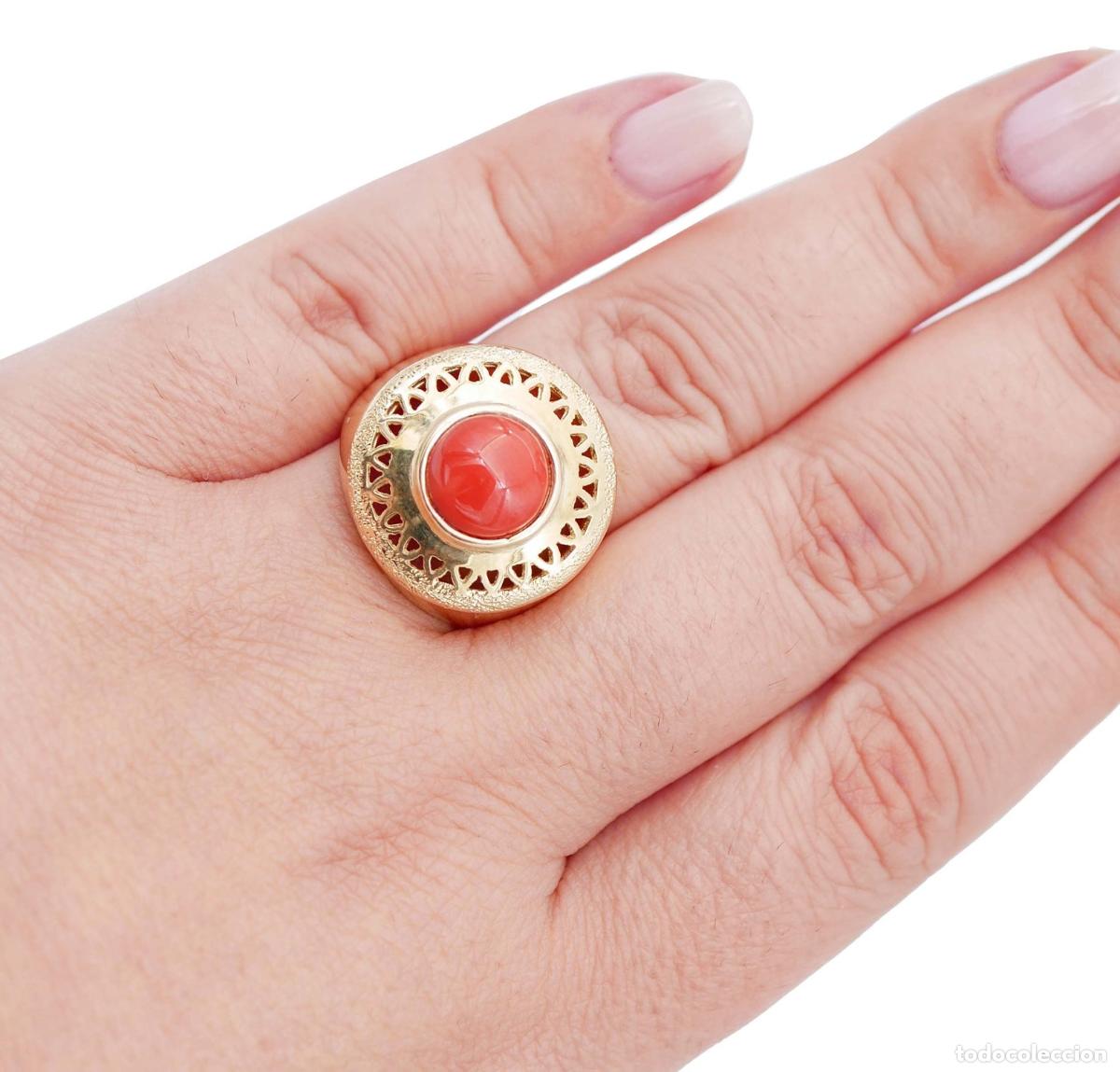 Joyeria: Anillo de coral en oro amarillo de 18 quilates - Foto 4