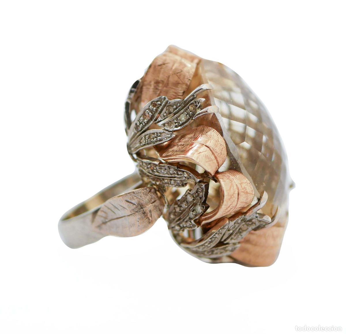Joyeria: Anillo de topacio, diamantes, oro blanco y oro rosa - Foto 2