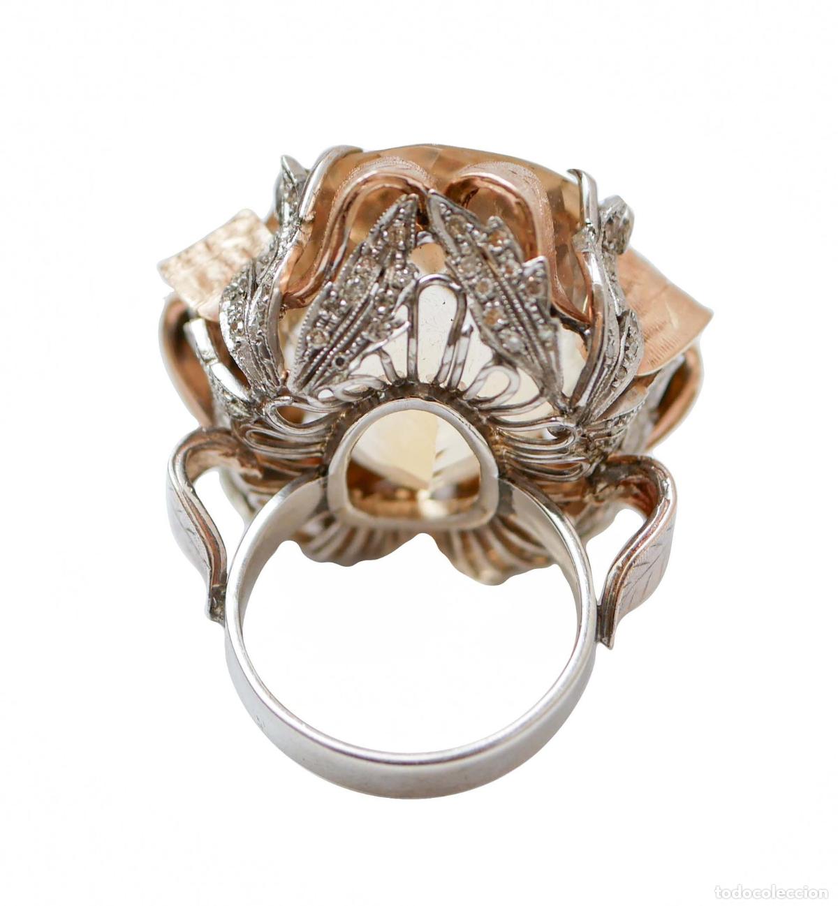 Joyeria: Anillo de topacio, diamantes, oro blanco y oro rosa - Foto 3