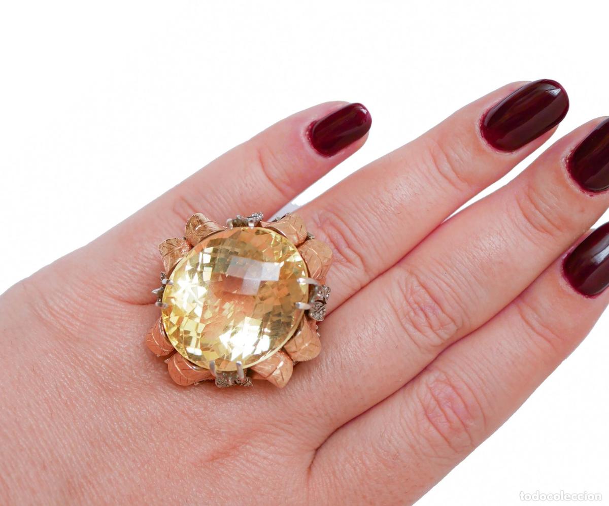 Joyeria: Anillo de topacio, diamantes, oro blanco y oro rosa - Foto 4