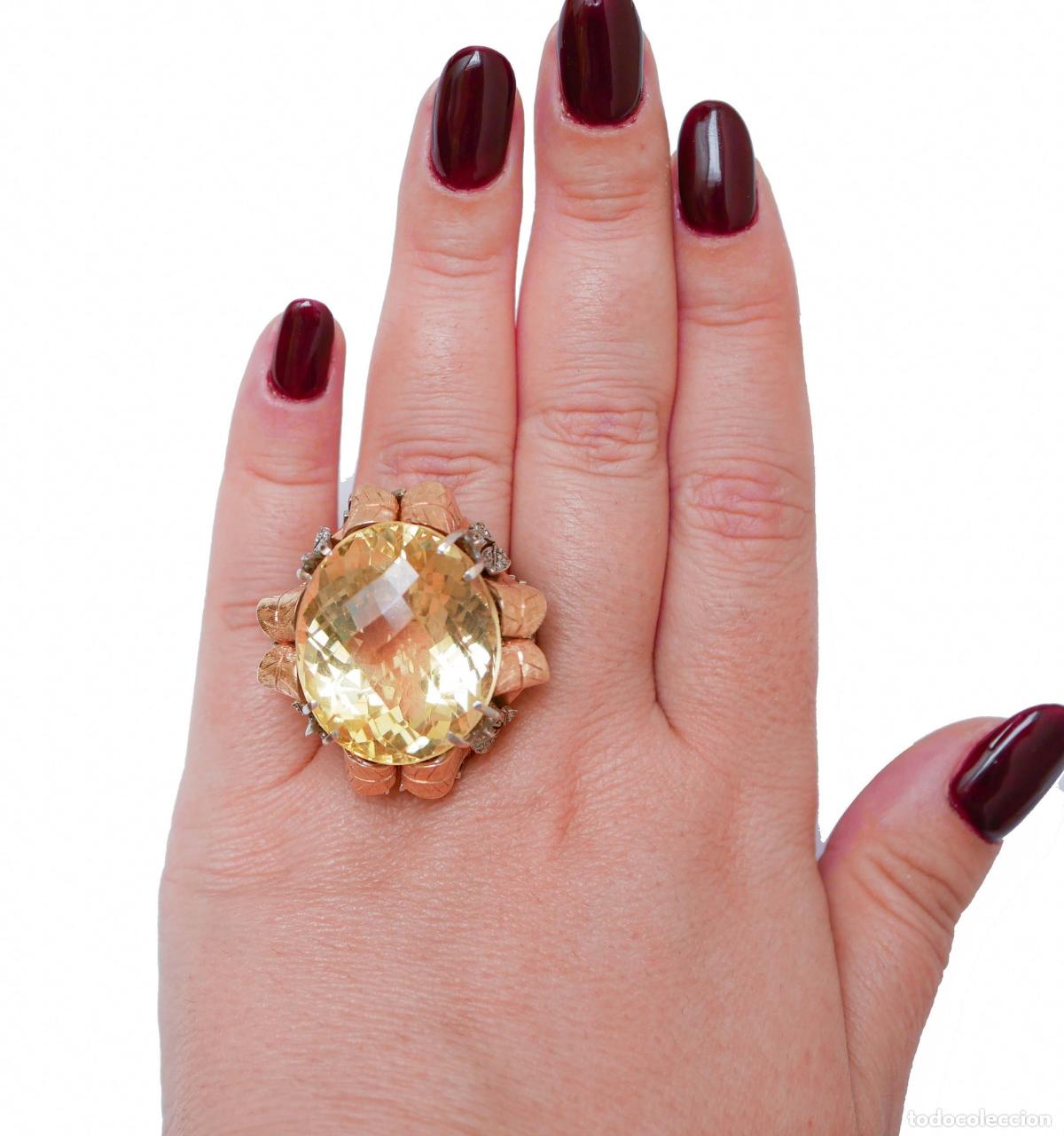 Joyeria: Anillo de topacio, diamantes, oro blanco y oro rosa - Foto 5