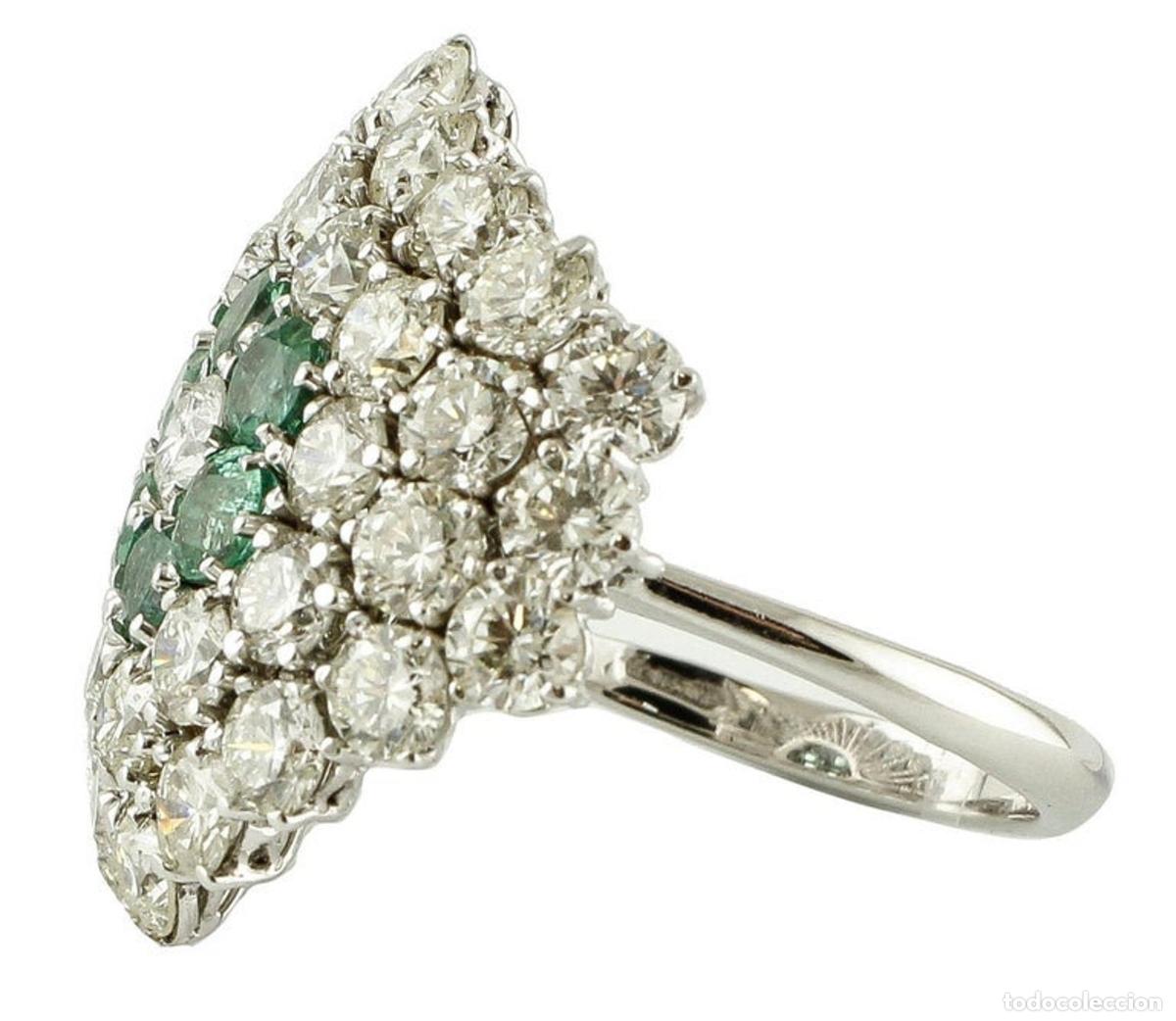 Joyeria: Anillo de oro blanco con diamantes y flor de esmeralda - Foto 5
