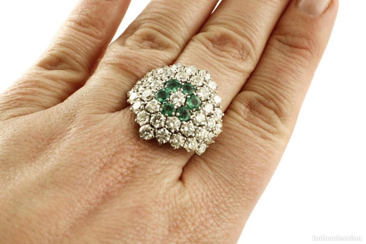 Joyeria: Anillo de oro blanco con diamantes y flor de esmeralda - Foto 7