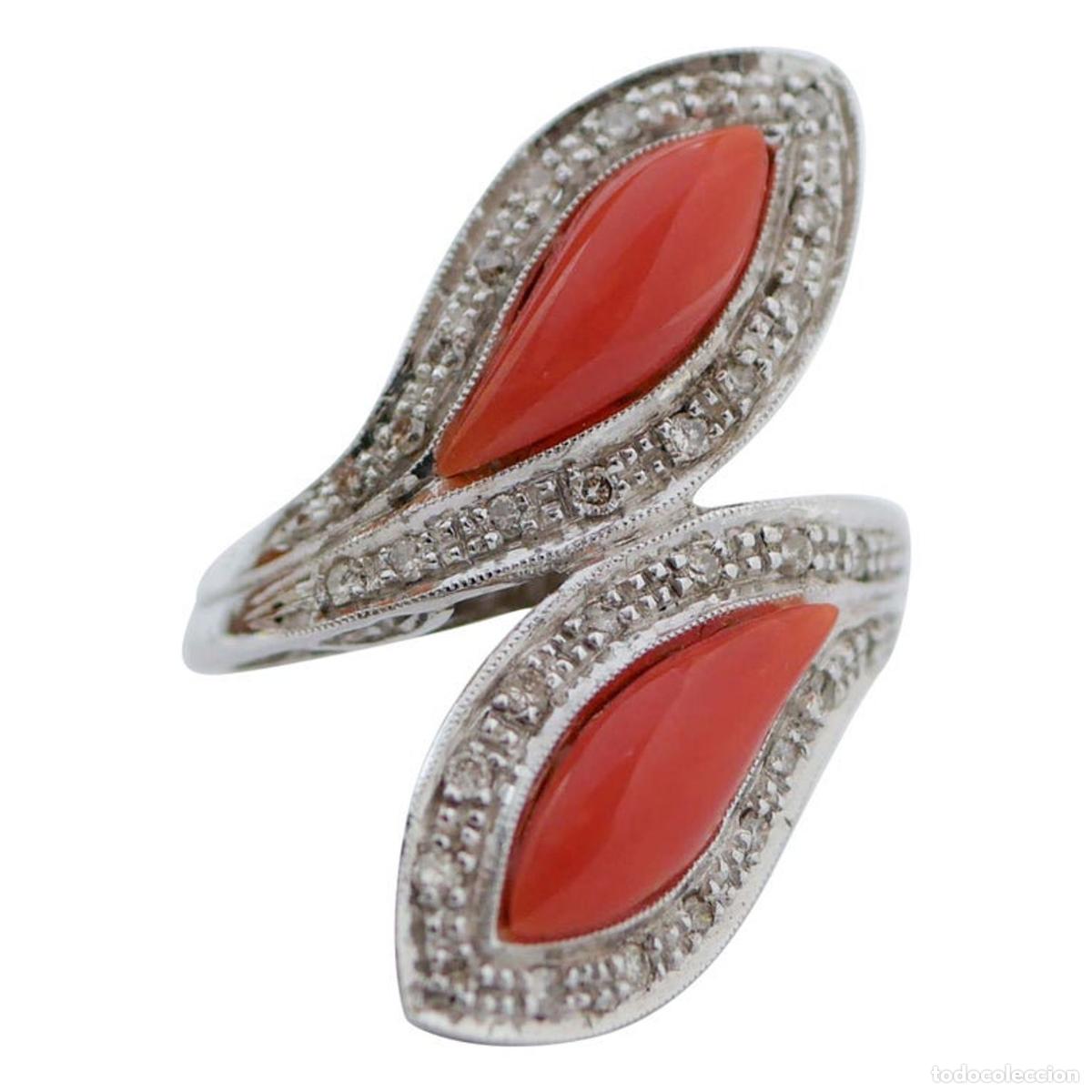 Joyeria: Anillo de oro blanco con coral y diamantes - Foto 1