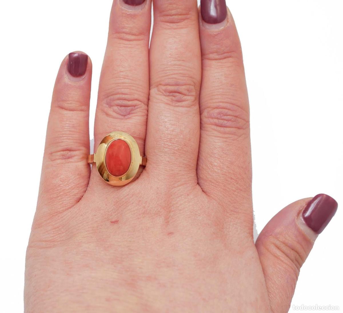 Joyeria: Anillo de coral en oro amarillo de 18 quilates - Foto 4