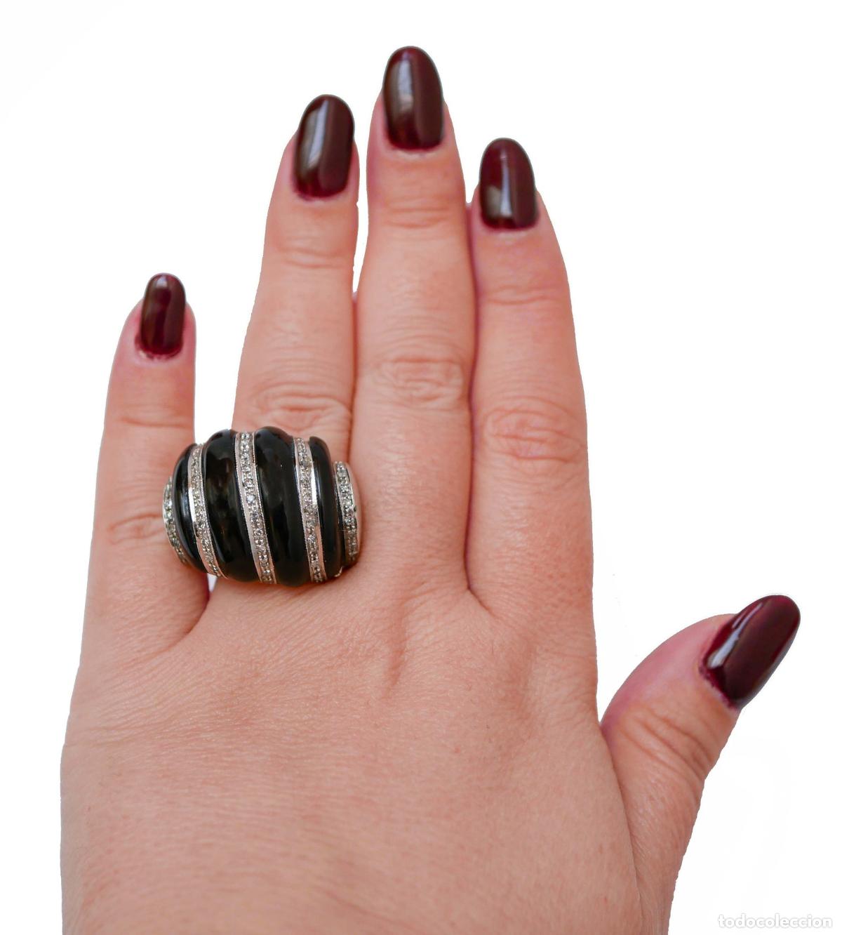 Joyeria: Anillo de oro blanco con &oacute;nix, diamantes y c&uacute;pula - Foto 5
