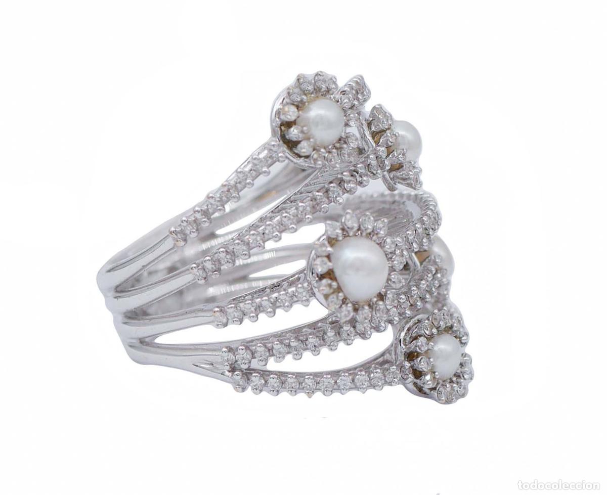 Joyeria: Anillo de oro blanco de 18 quilates con diamantes y perlas - Foto 5