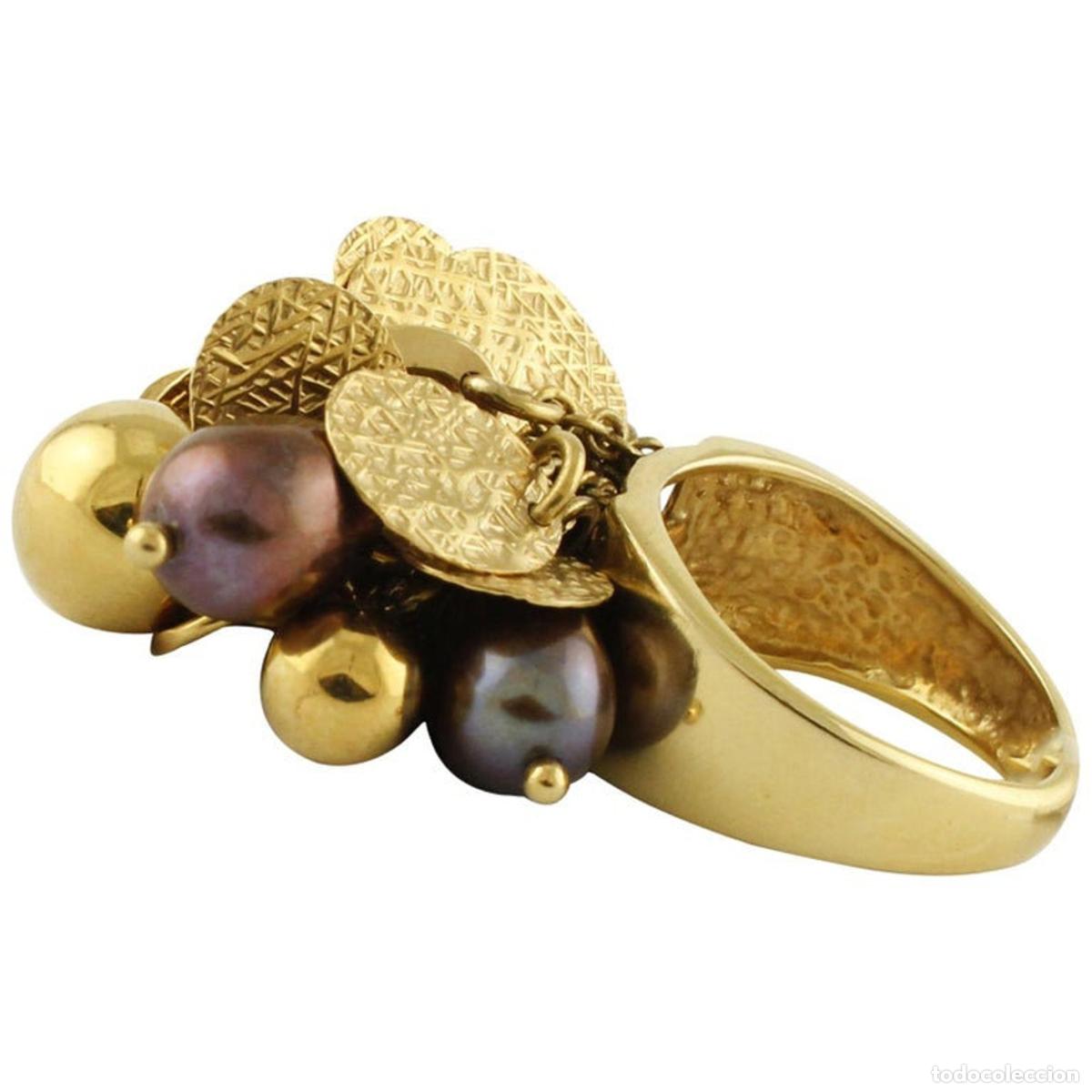 Joyeria: Anillo de oro amarillo con perlas violetas - Foto 1