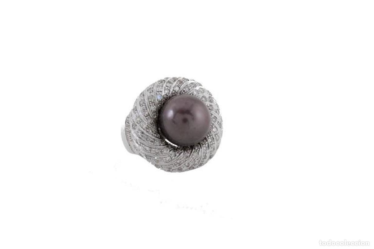 Joyeria: Anillo de oro con diamantes en racimo de pera de los Mares del Sur - Foto 3
