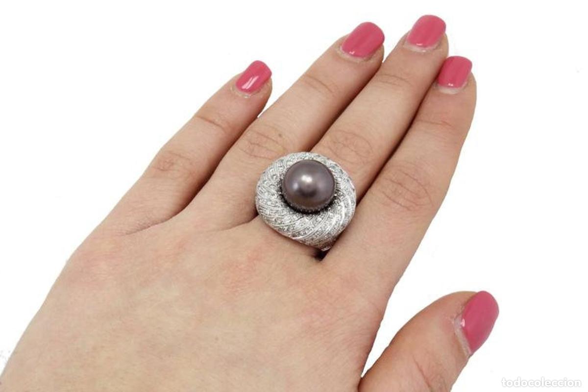 Joyeria: Anillo de oro con diamantes en racimo de pera de los Mares del Sur - Foto 8