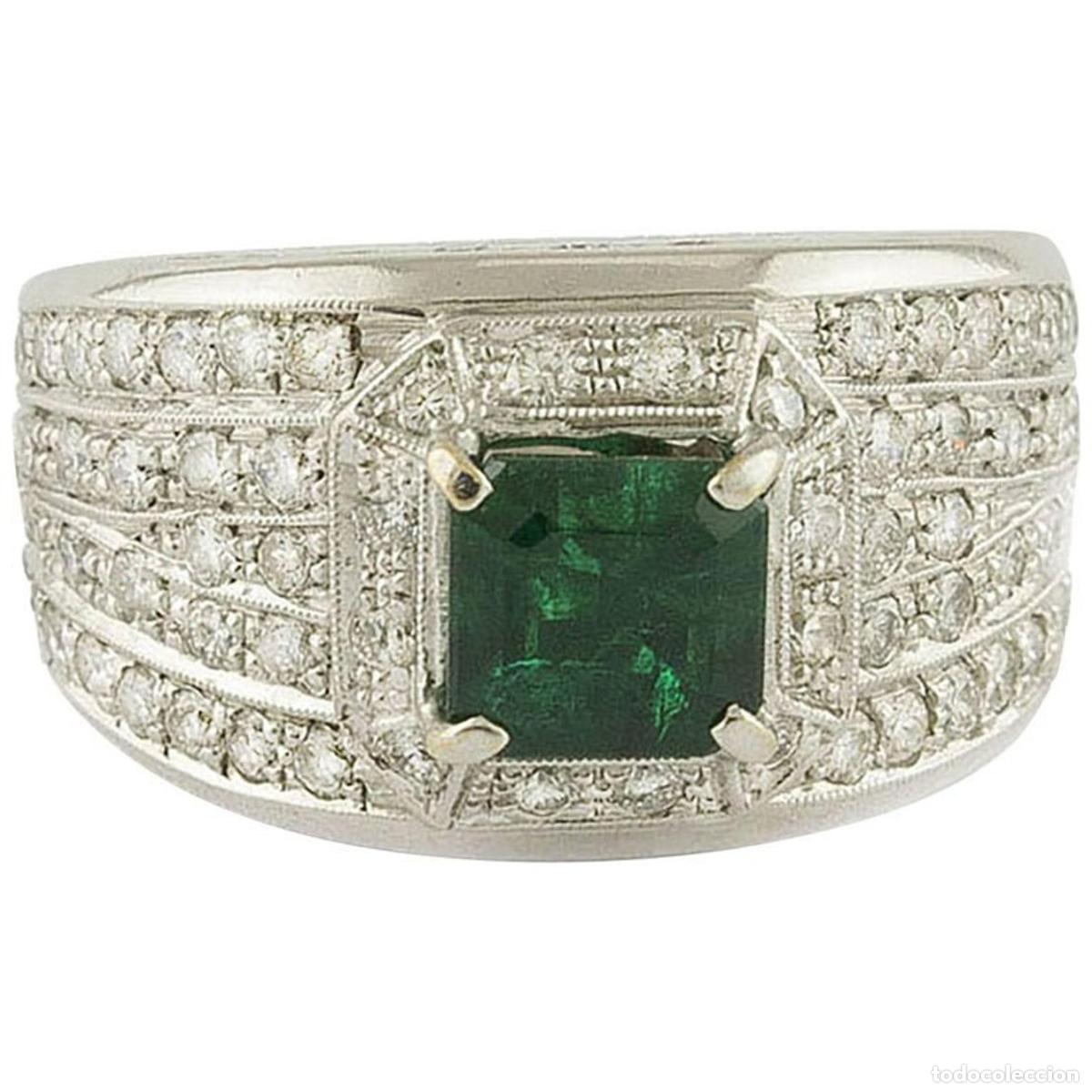 Joyeria: Anillo de oro blanco con diamantes y esmeralda - Foto 1