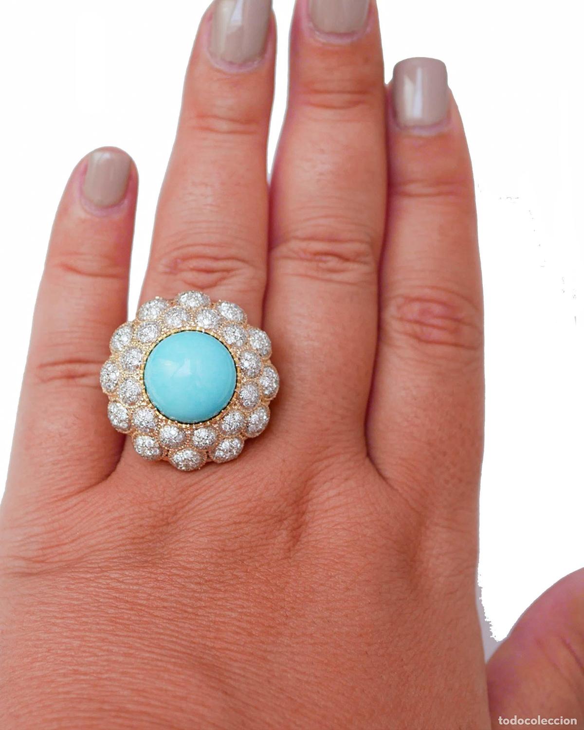 Joyeria: Anillo de turquesa, diamantes y oro rosa - Foto 6