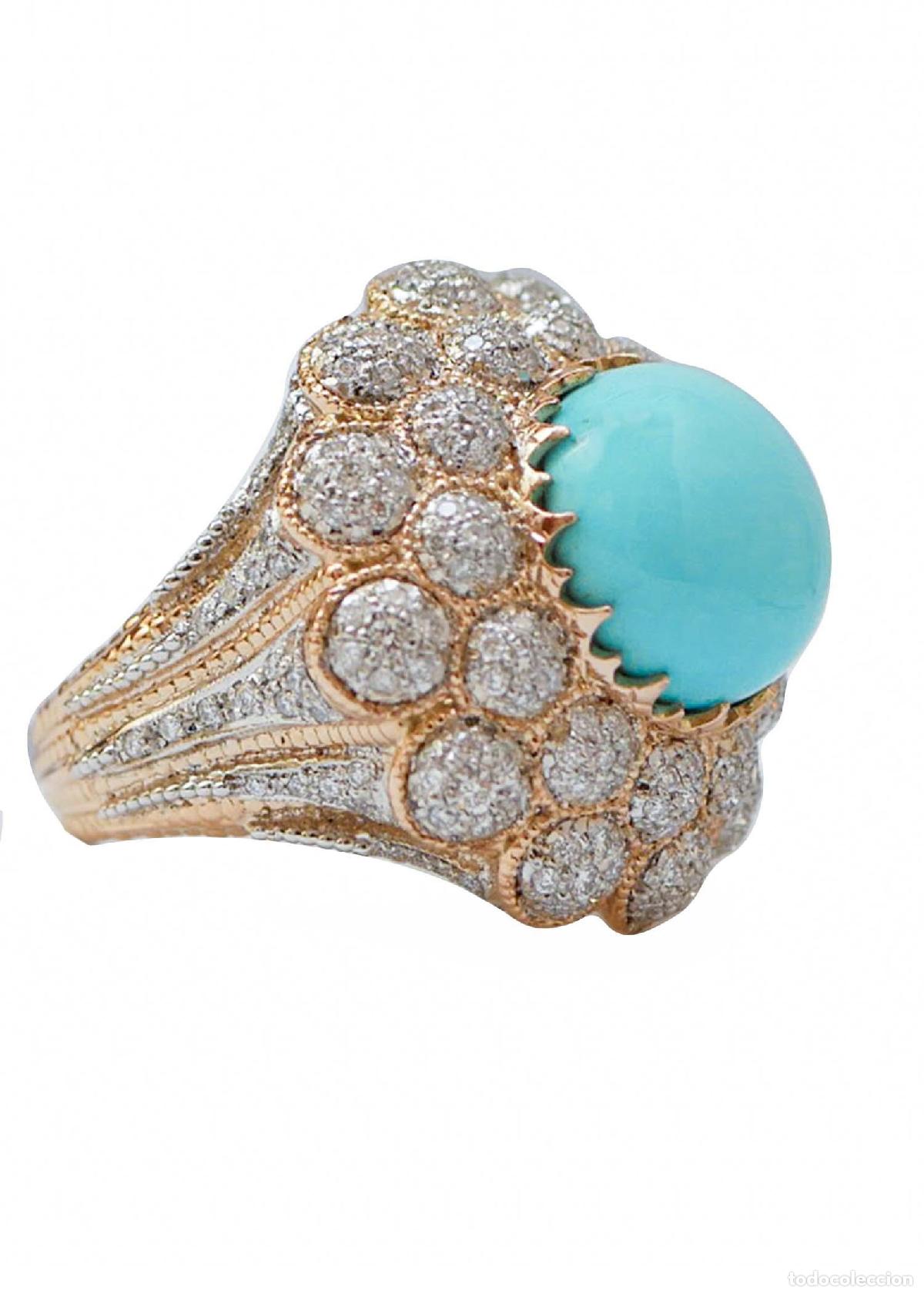 Joyeria: Anillo de turquesa, diamantes y oro rosa - Foto 7