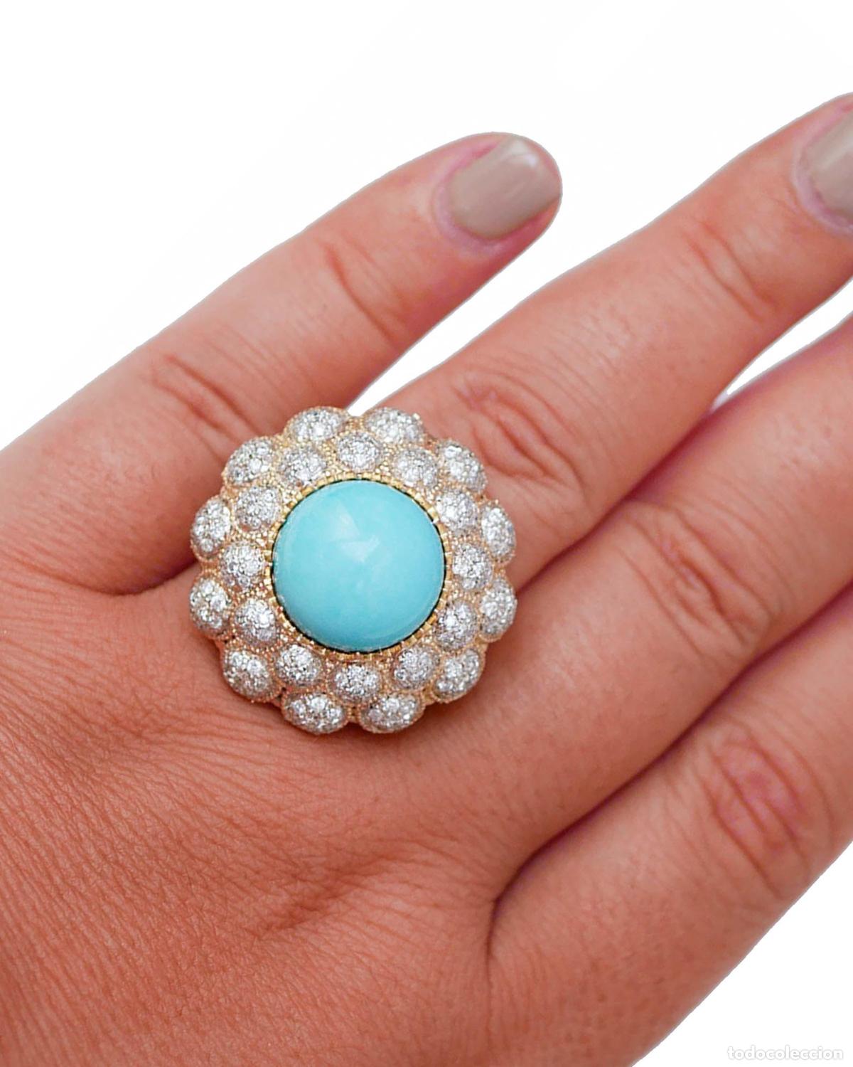 Joyeria: Anillo de turquesa, diamantes y oro rosa - Foto 8
