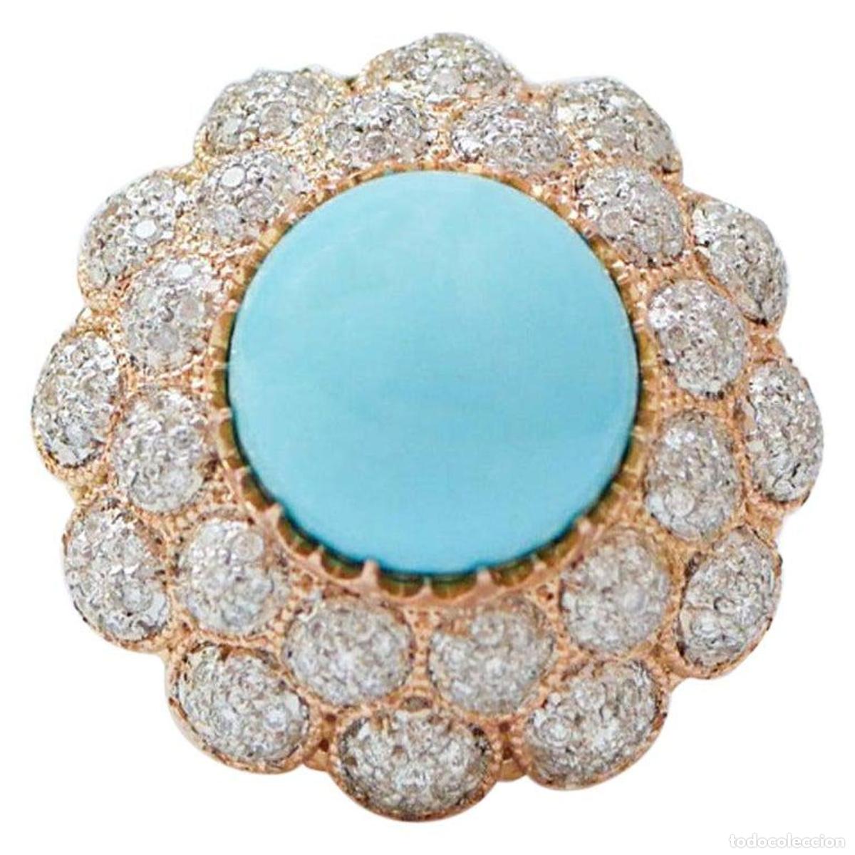 Joyeria: Anillo de turquesa, diamantes y oro rosa - Foto 1