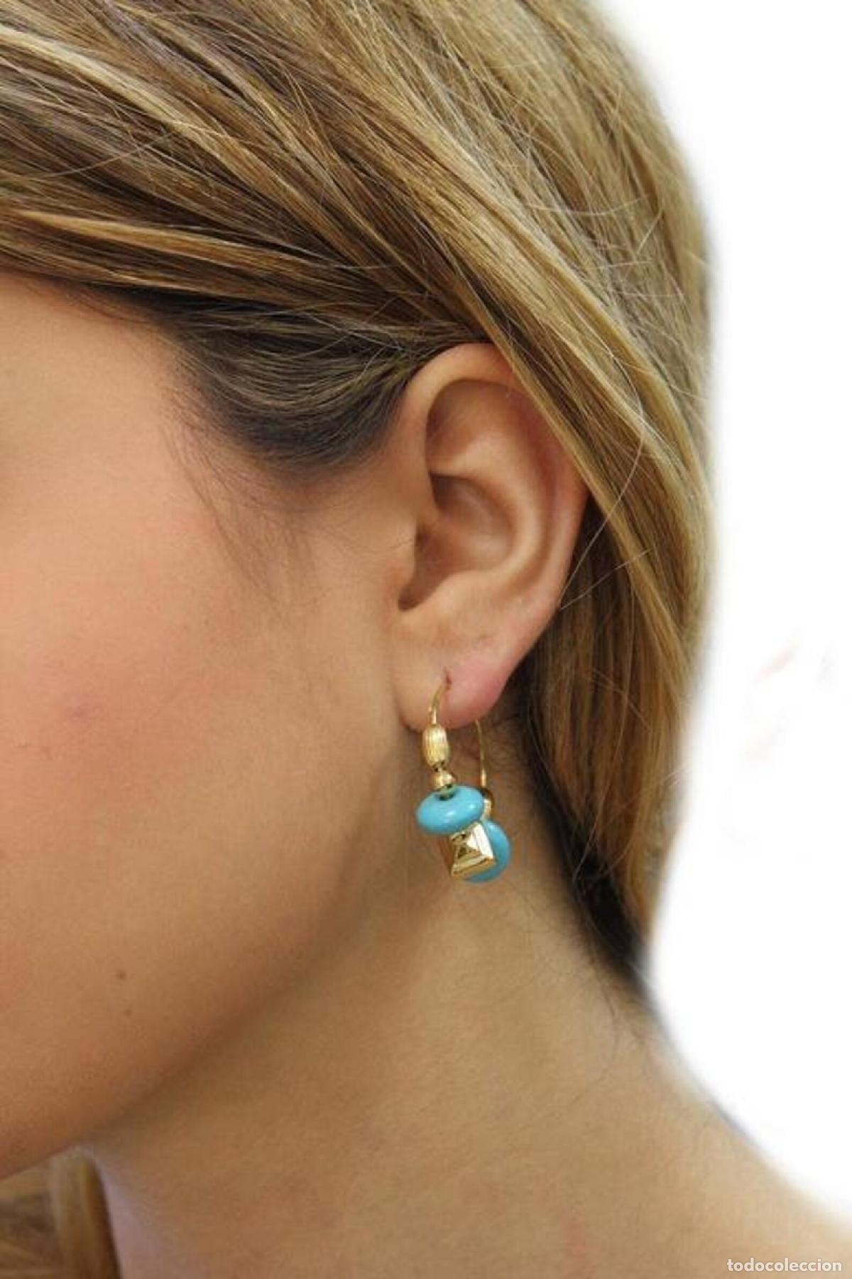 Joyeria: Pendientes de aro de oro de 18 kt con piedras - Foto 8