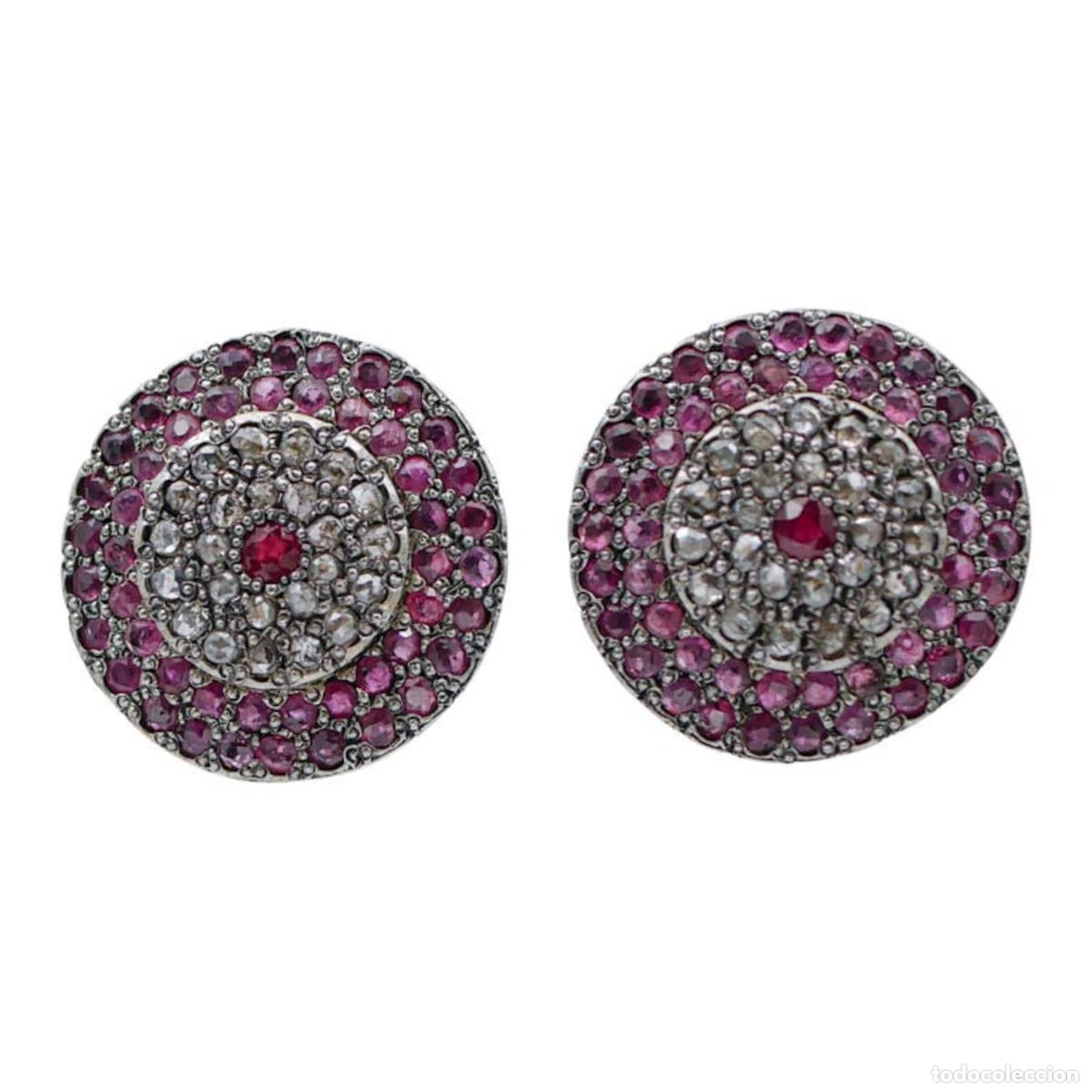Joyeria: Pendientes de rub&iacute;es, diamantes, oro rosa y plata - Foto 1