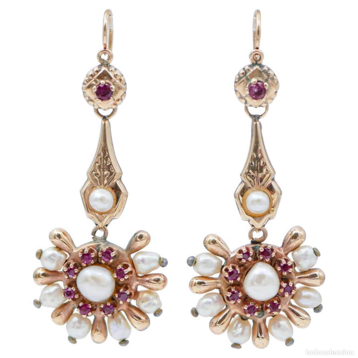 Joyeria: Pendientes de rub&iacute;es, perlas y oro rosa - Foto 1