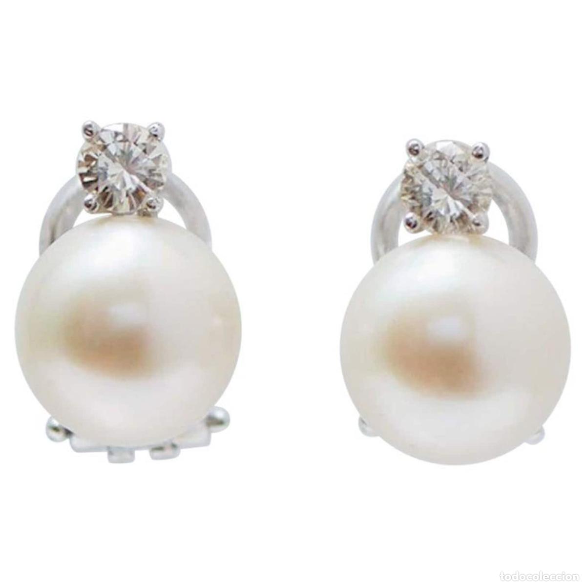 Joyeria: Pendientes de perlas, diamantes y oro blanco - Foto 1