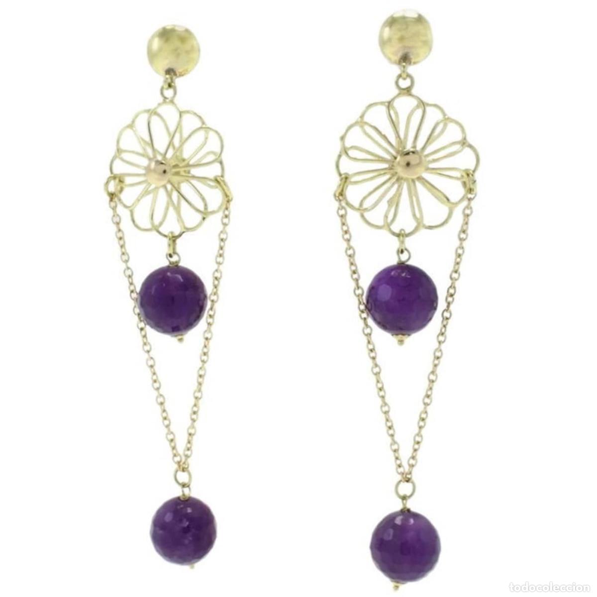 Joyeria: Pendientes de oro amarillo con amatista - Foto 1