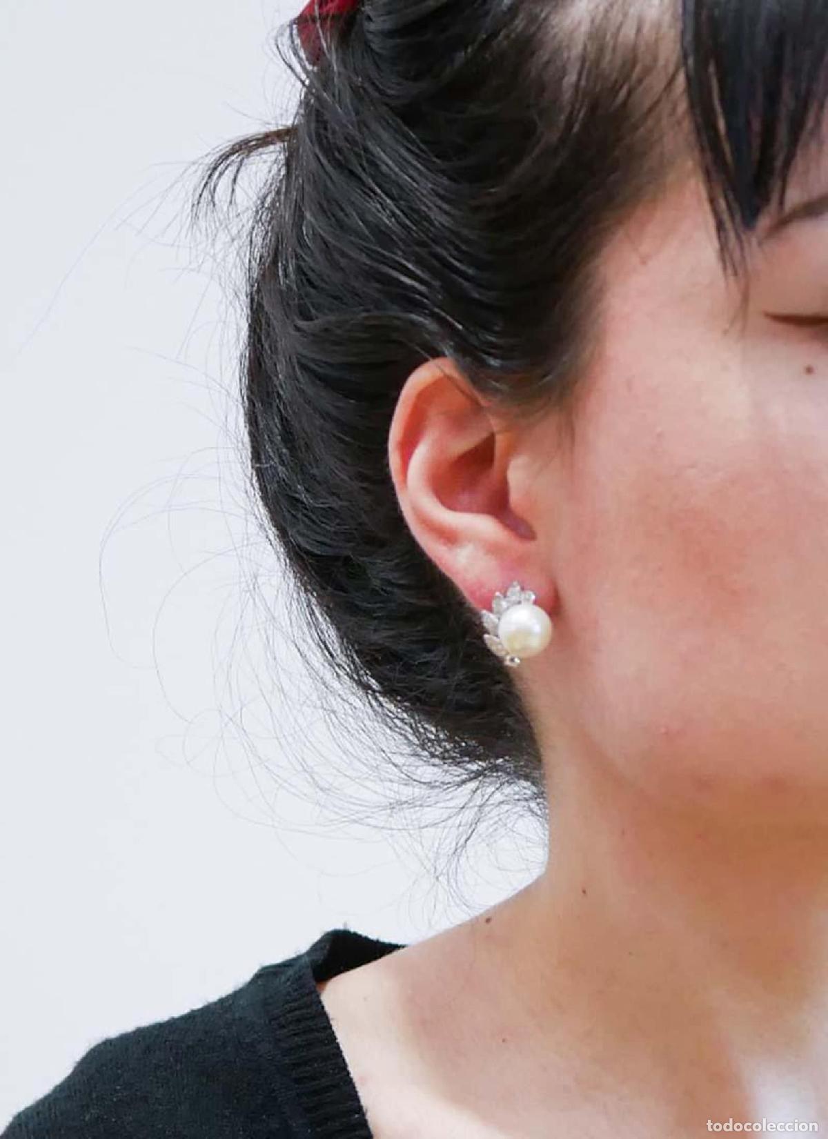 Joyeria: Pendientes de perlas, diamantes y oro blanco de 18 quilates - Foto 2