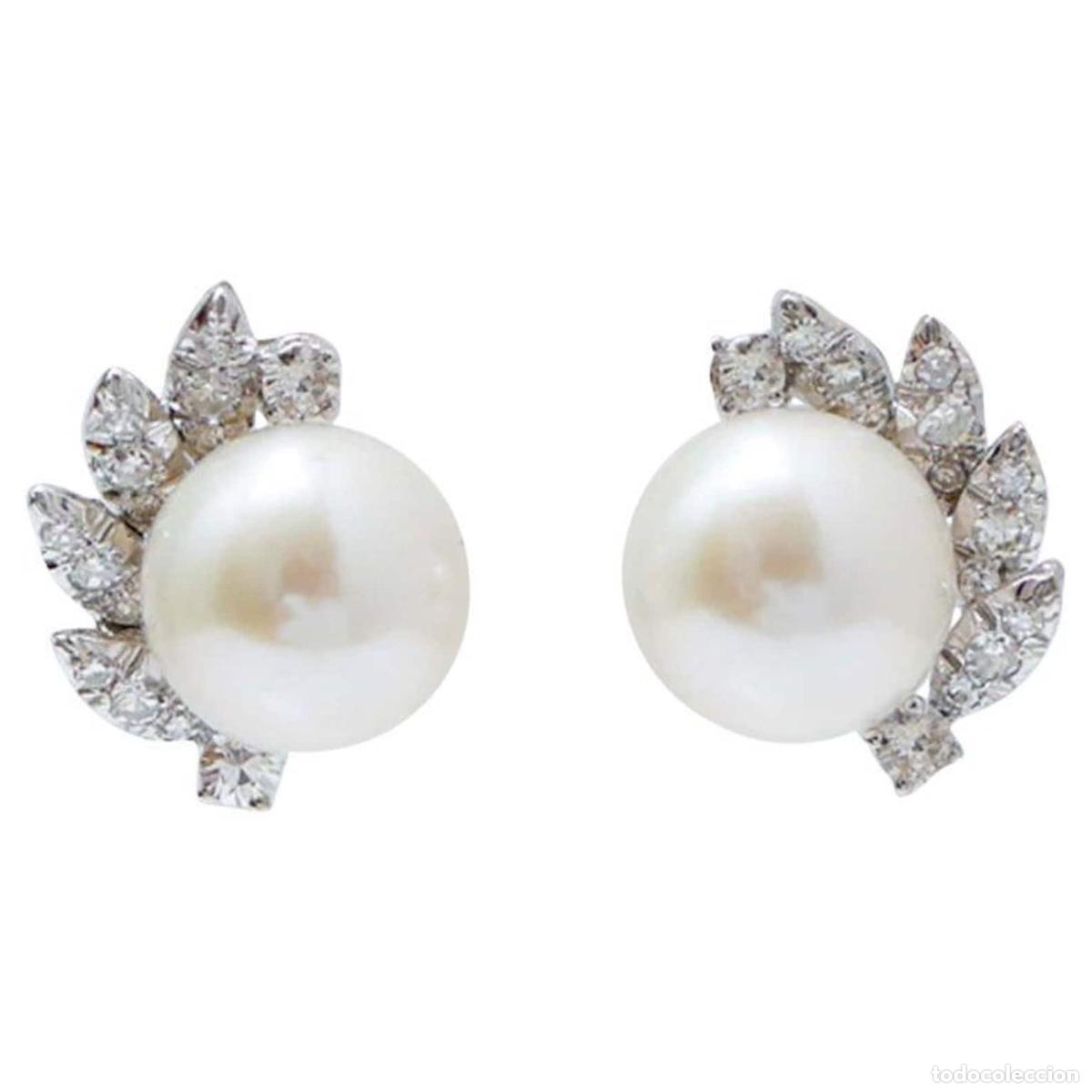 Joyeria: Pendientes de perlas, diamantes y oro blanco de 18 quilates - Foto 1