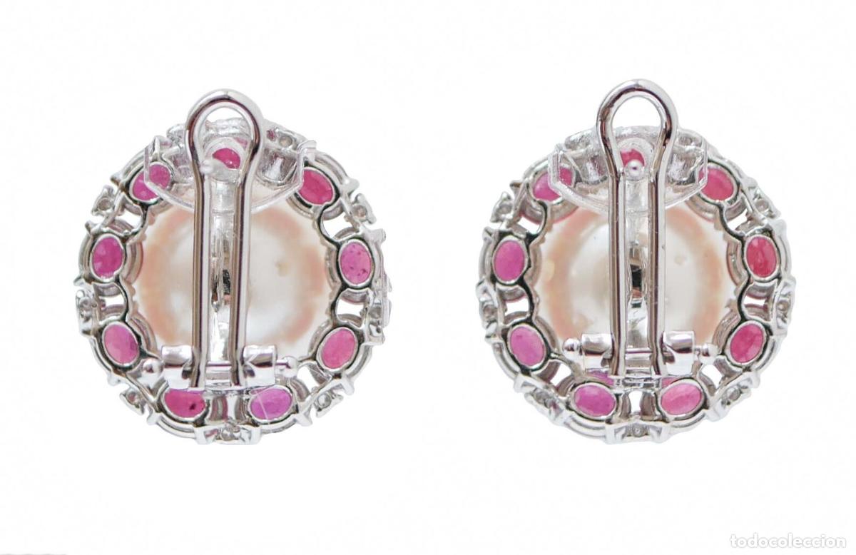 Joyeria: Pendientes de oro blanco con perlas de los mares del Sur, rub&iacute;es y diamantes - Foto 5