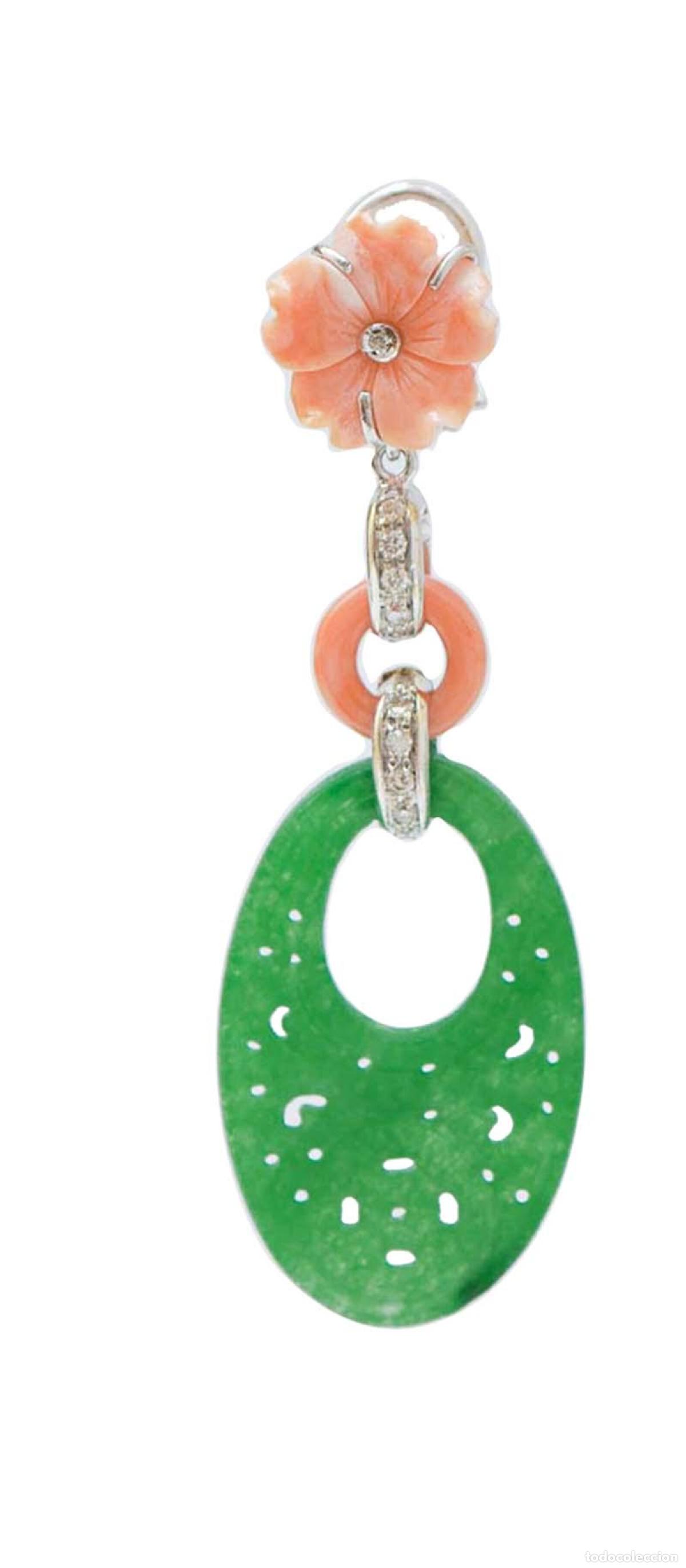 Joyeria: Pendientes de coral, jade, diamantes y oro blanco - Foto 6