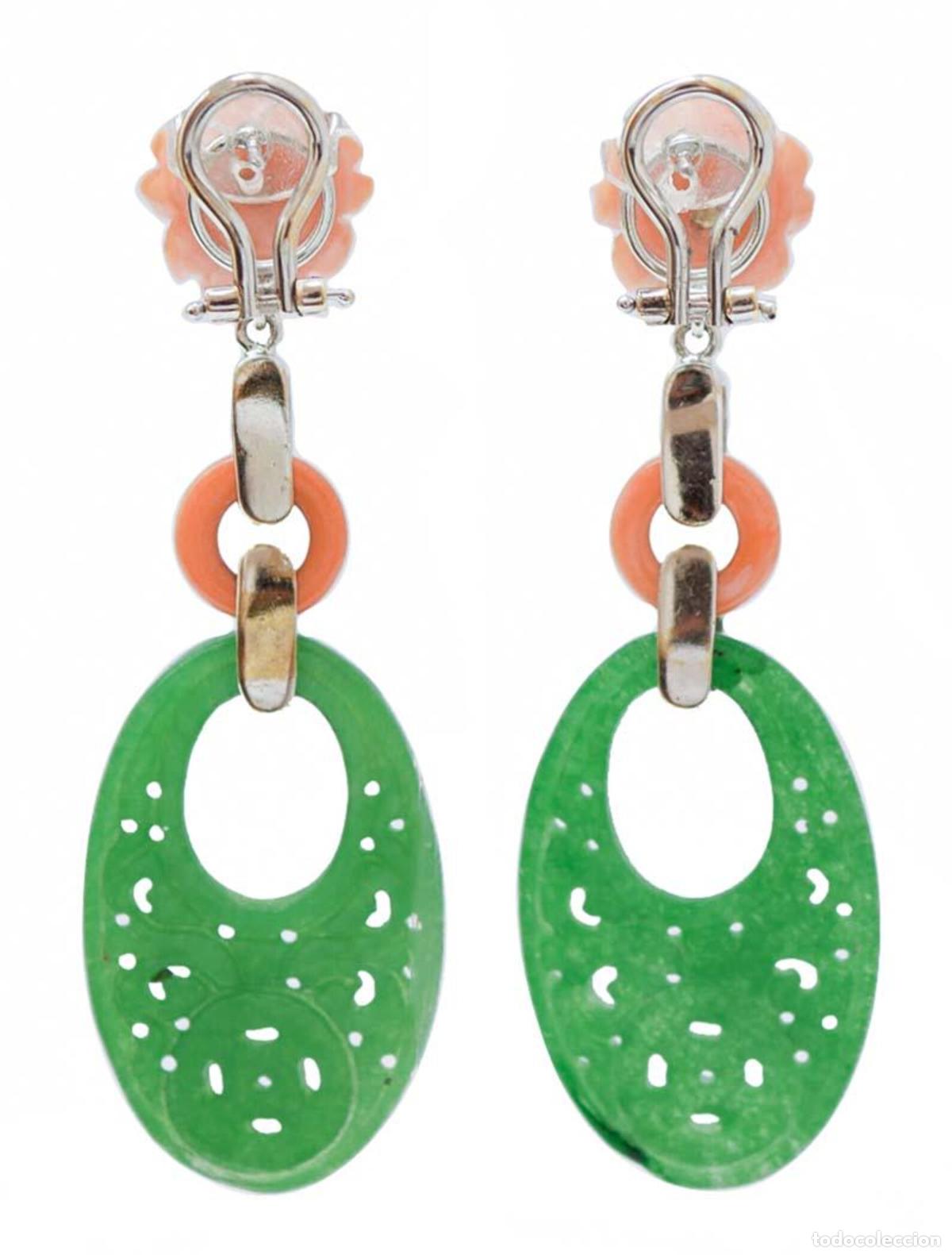 Joyeria: Pendientes de coral, jade, diamantes y oro blanco - Foto 8