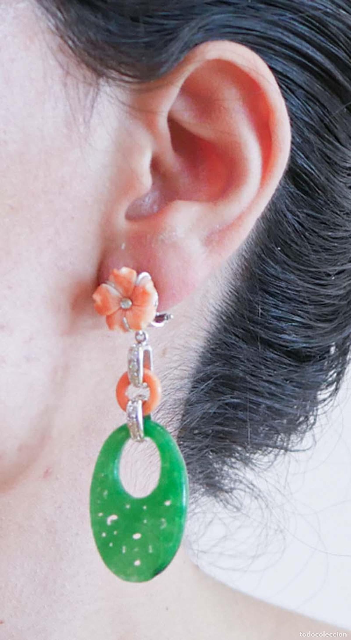 Joyeria: Pendientes de coral, jade, diamantes y oro blanco - Foto 9