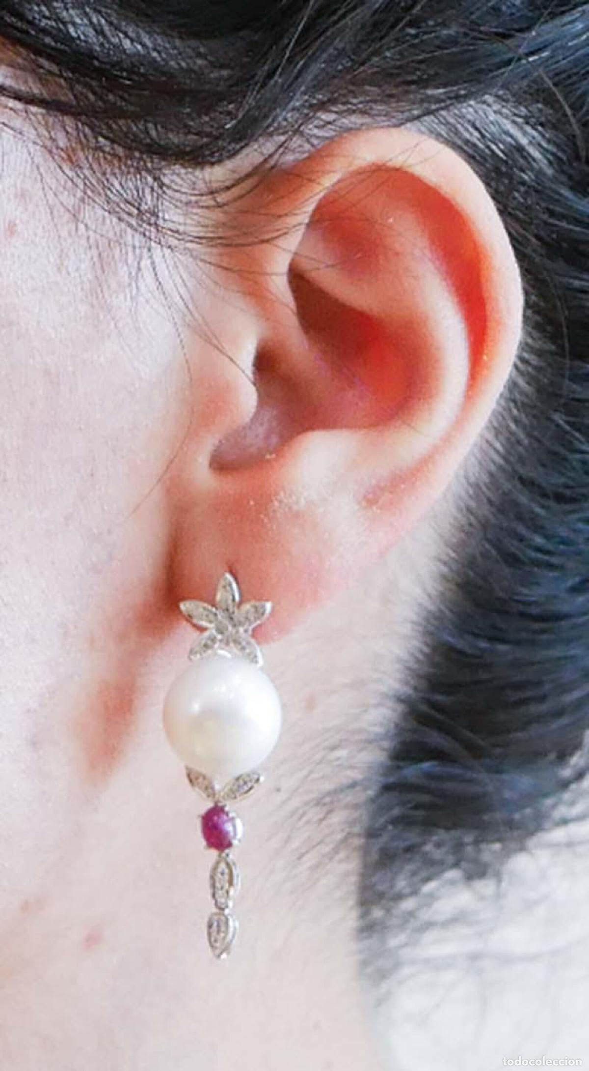 Joyeria: Pendientes de platino con perlas, rub&iacute;es y diamantes - Foto 6