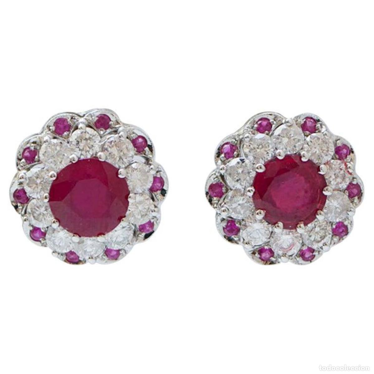 Joyeria: Pendientes de rub&iacute;es, diamantes y oro blanco - Foto 1