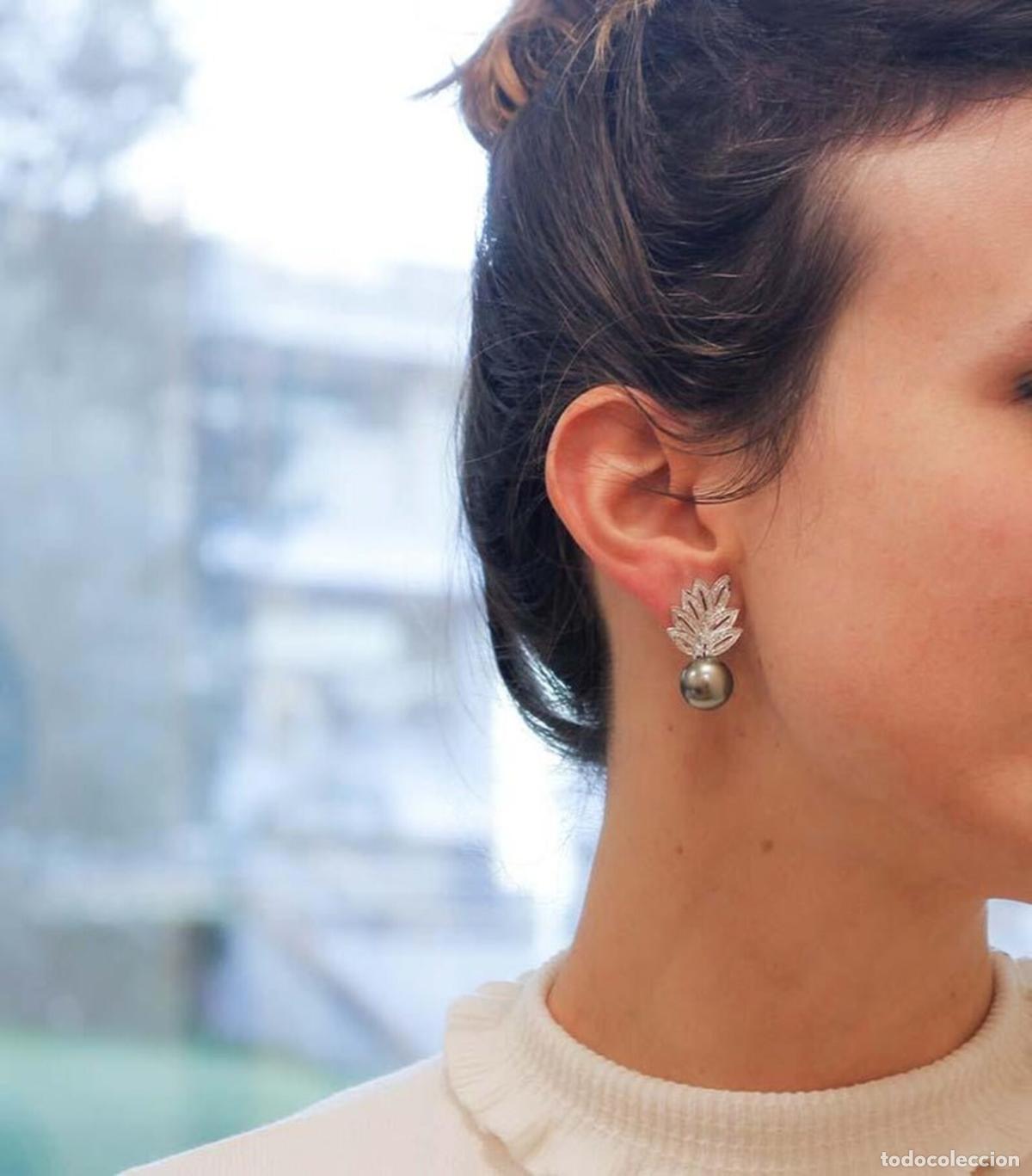 Joyeria: Pendientes de oro blanco con perlas grises y diamantes - Foto 6