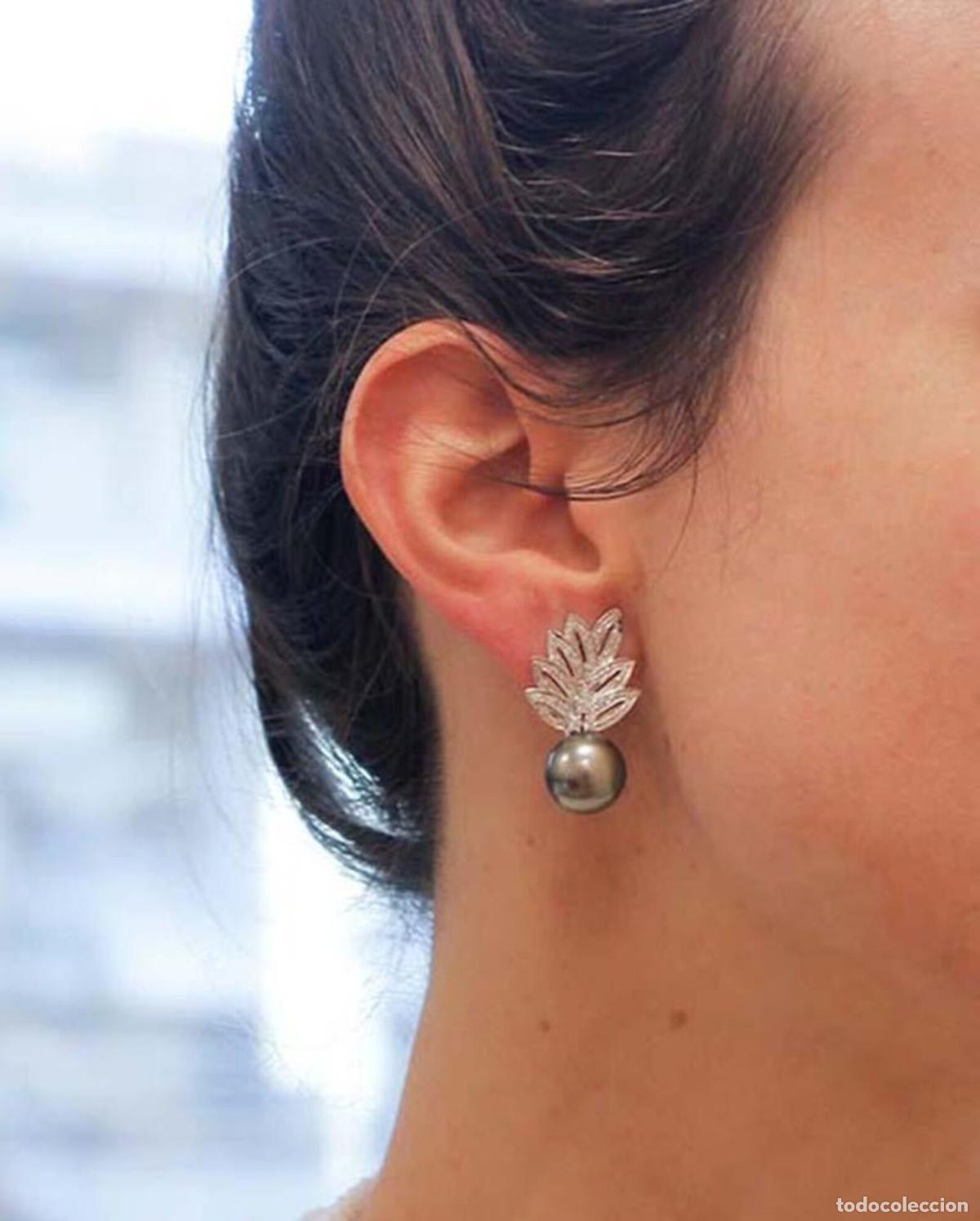 Joyeria: Pendientes de oro blanco con perlas grises y diamantes - Foto 8
