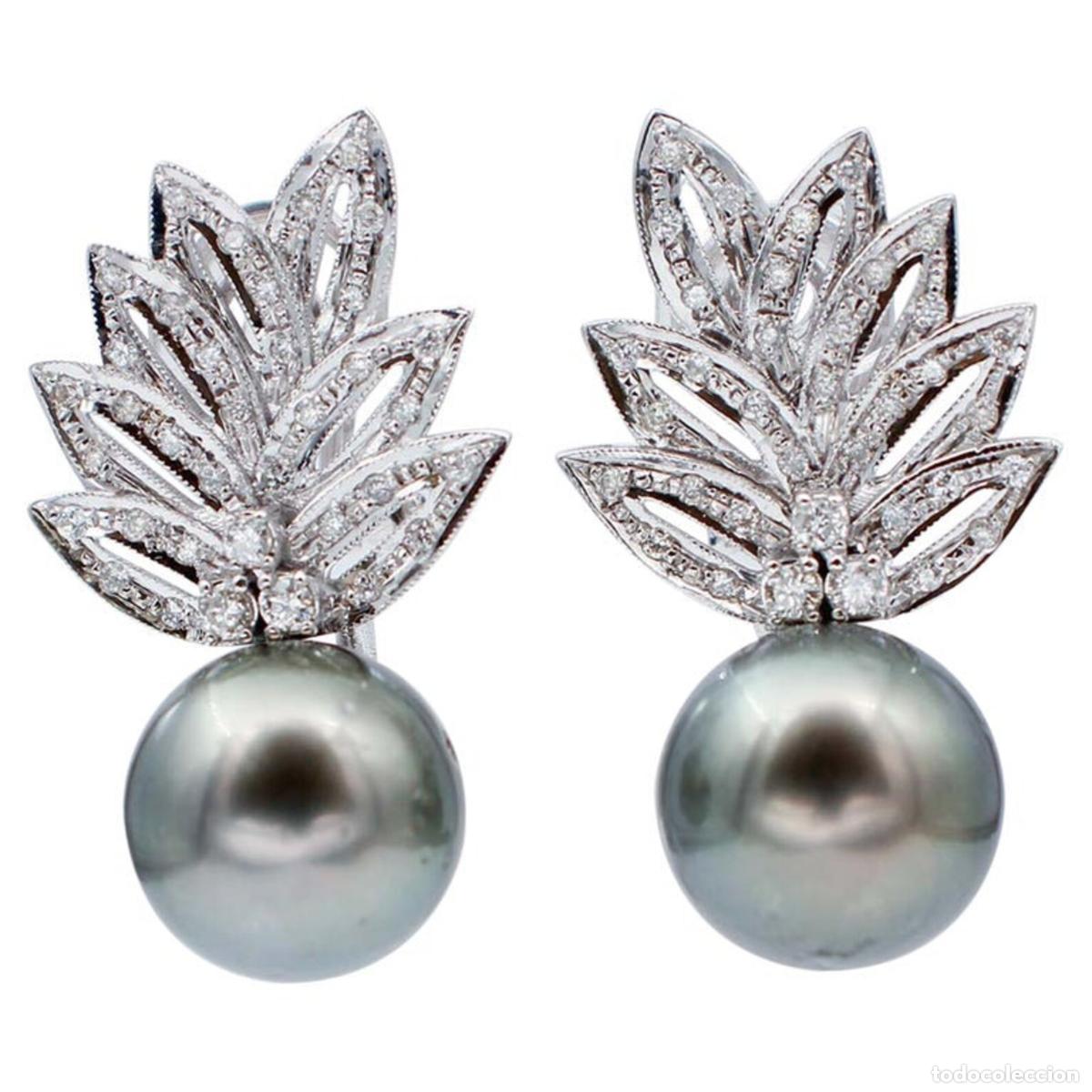 Joyeria: Pendientes de oro blanco con perlas grises y diamantes - Foto 1