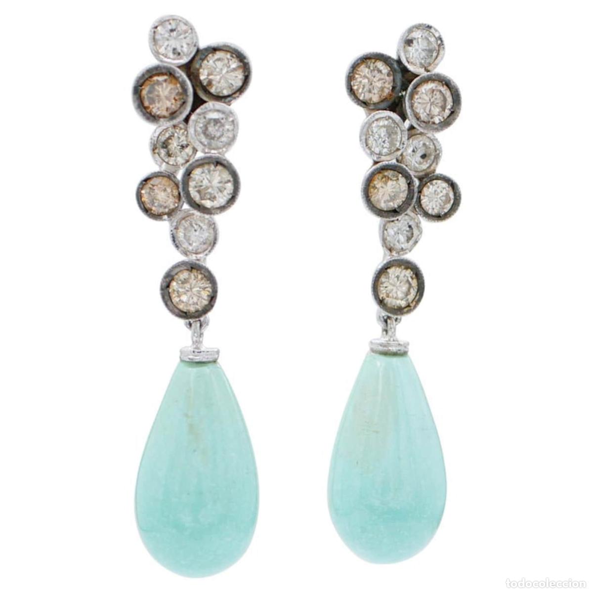 Joyeria: Pendientes de turquesa, diamantes y oro blanco - Foto 1