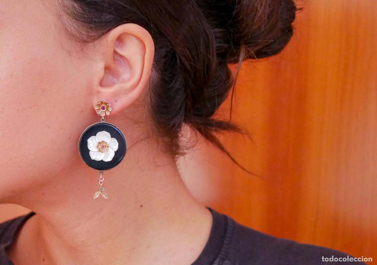 Joyeria: Pendientes de aro en oro amarillo de 18 quilates con turquesa - Foto 9