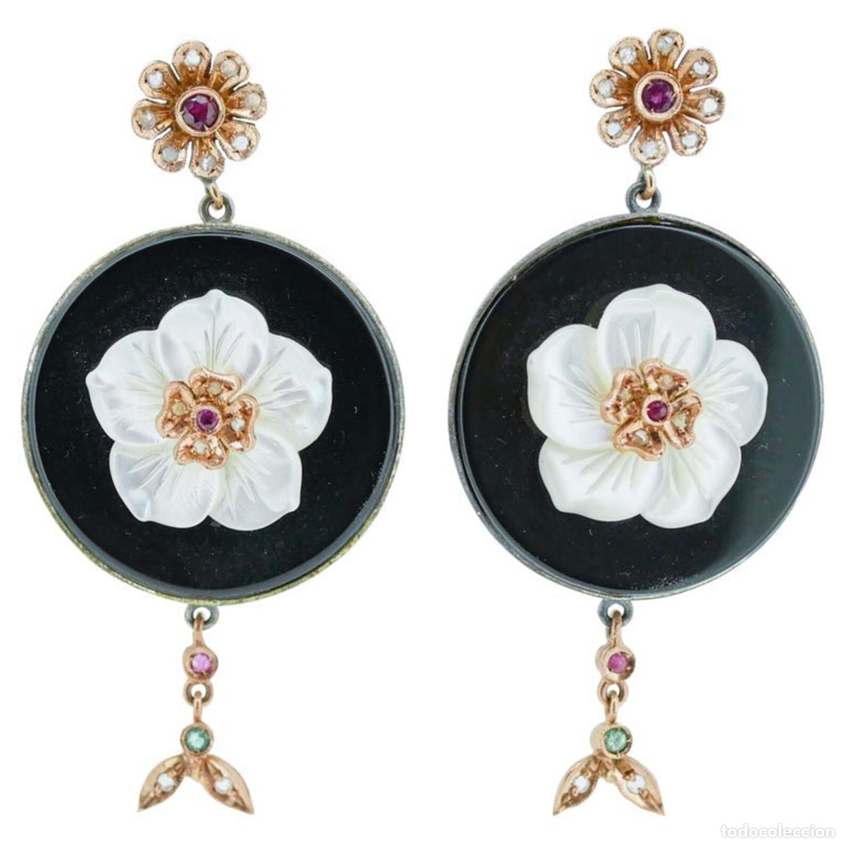Joyeria: Pendientes de aro en oro amarillo de 18 quilates con turquesa - Foto 1