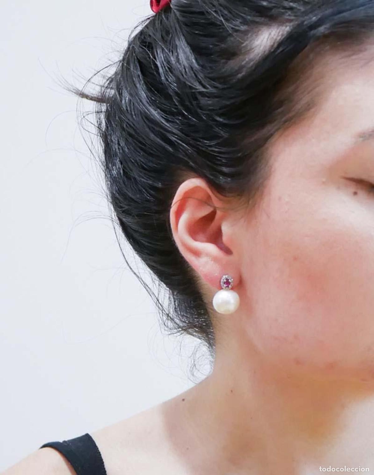 Joyeria: Pendientes de perlas, rub&iacute;es, diamantes y oro blanco - Foto 9
